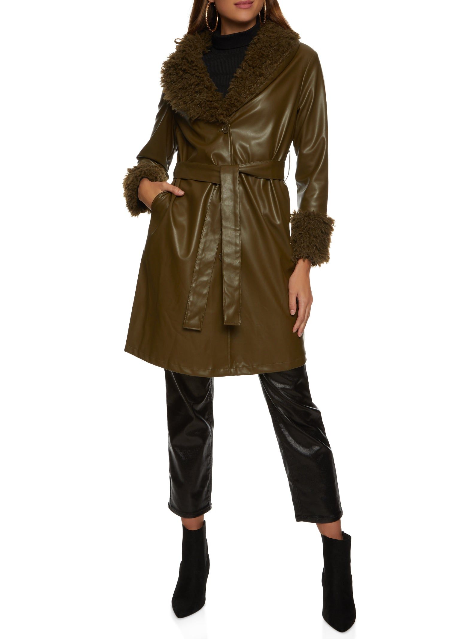Faux Fur Trim Belted Trench Coat sold by Rainbow product image thumbnail 2