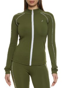 Mock Neck Contrast Piping Track Jacket sold by Rainbow