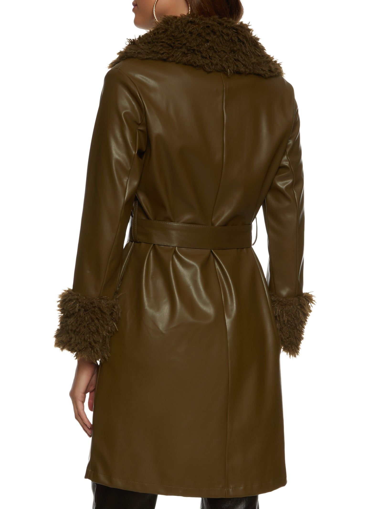 Faux Fur Trim Belted Trench Coat sold by Rainbow product image thumbnail 3