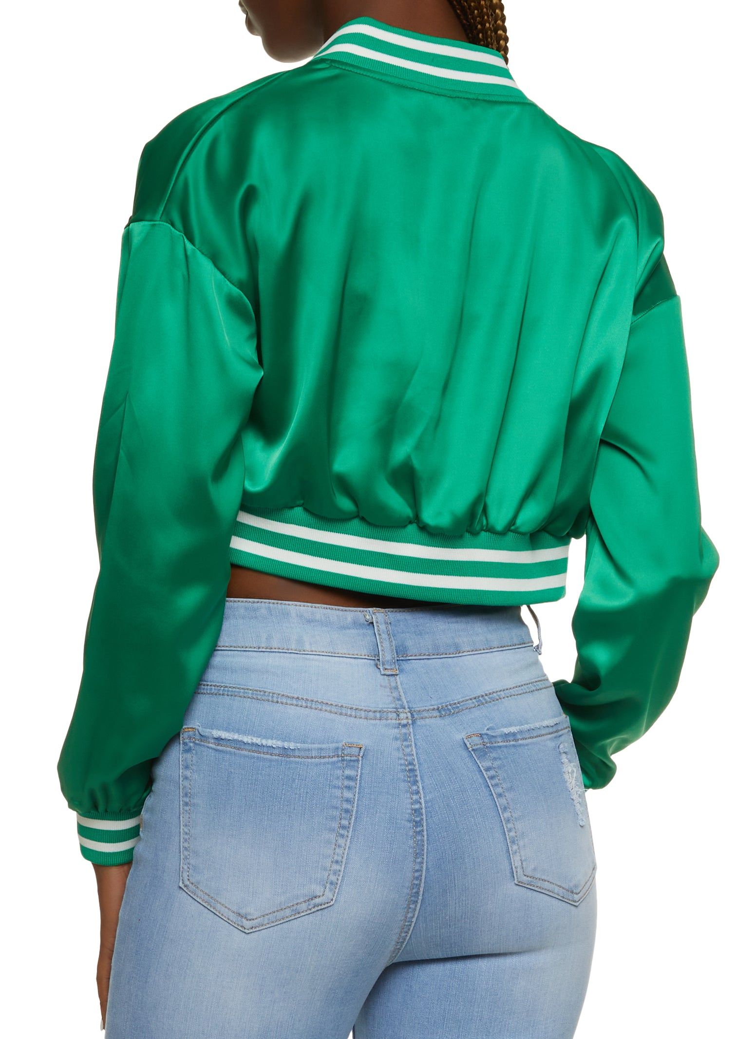 Satin Daisy Patch Cropped Varsity Jacket sold by Rainbow product image thumbnail 2