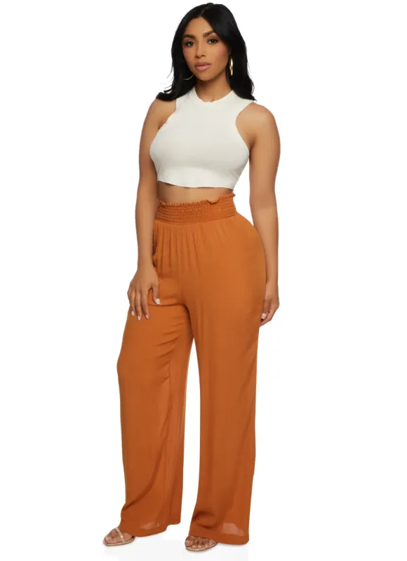 Smocked Waist Wide Leg Pull On Pants sold by Rainbow