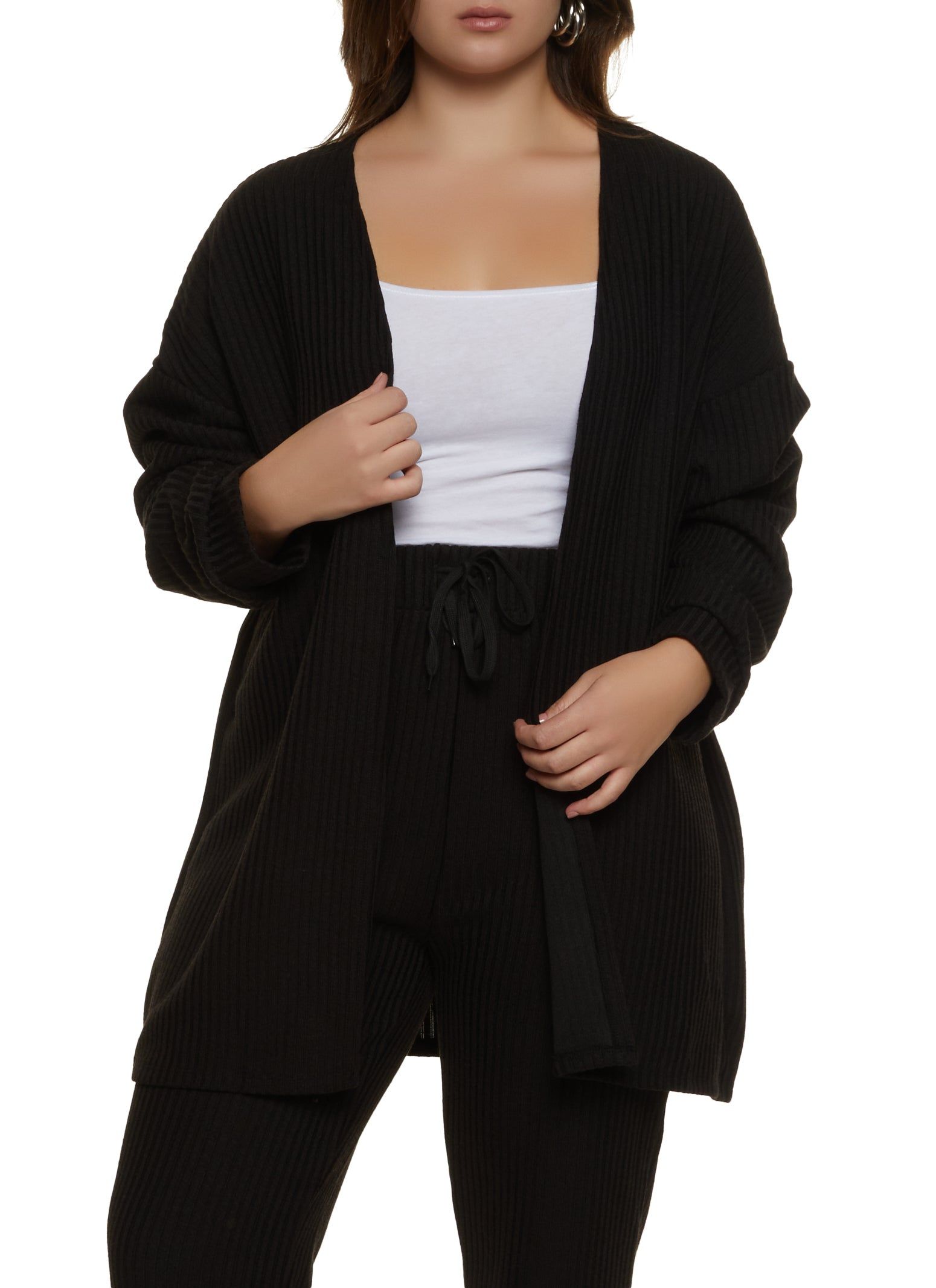 Plus Size Ribbed Open Front Duster sold by Rainbow