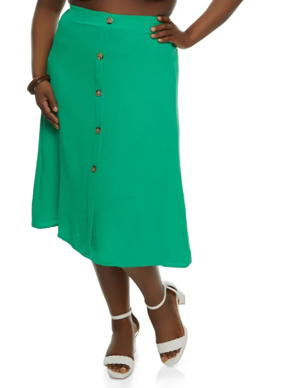 Plus Size Button Detail Midi Skirt sold by Rainbow