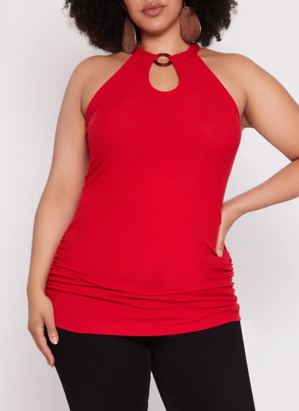Plus Size O Ring Keyhole Ruched Tank Top sold by Rainbow