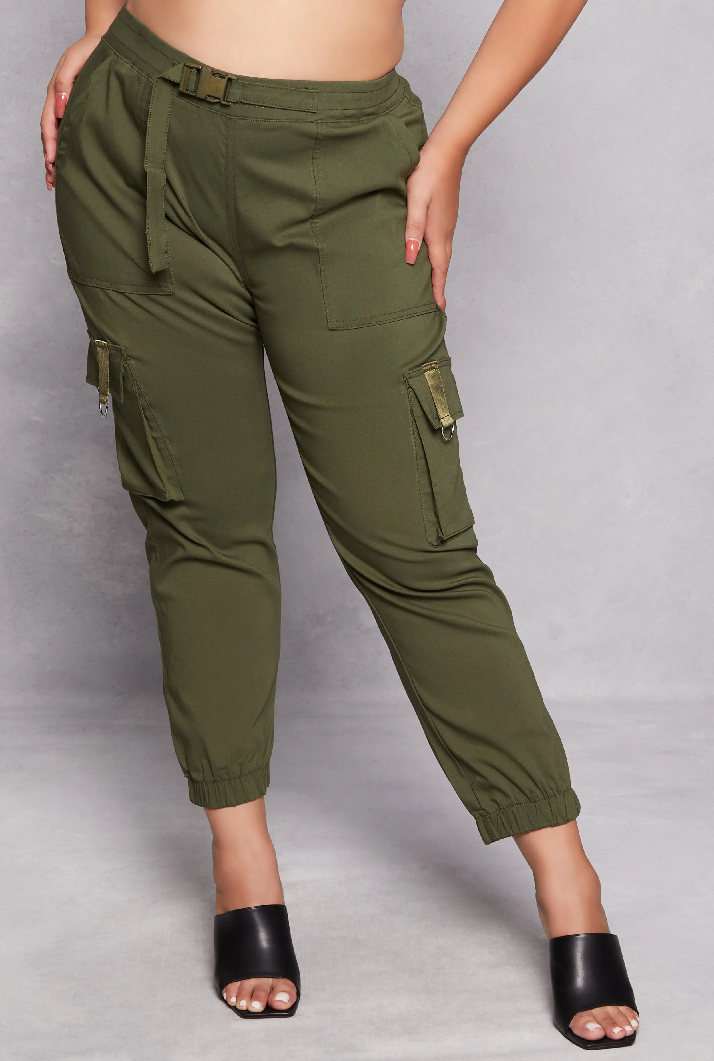 Plus Size Buckle Waist Cargo Joggers sold by Rainbow product image thumbnail 2
