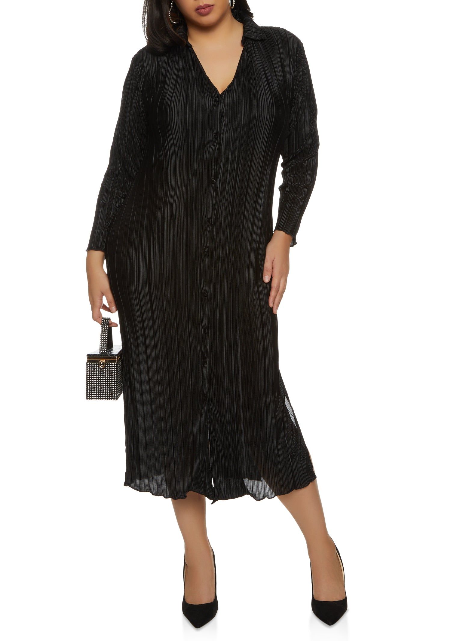 Plus Size Plisse Button Front Maxi Shirt Dress sold by Rainbow product image thumbnail 2