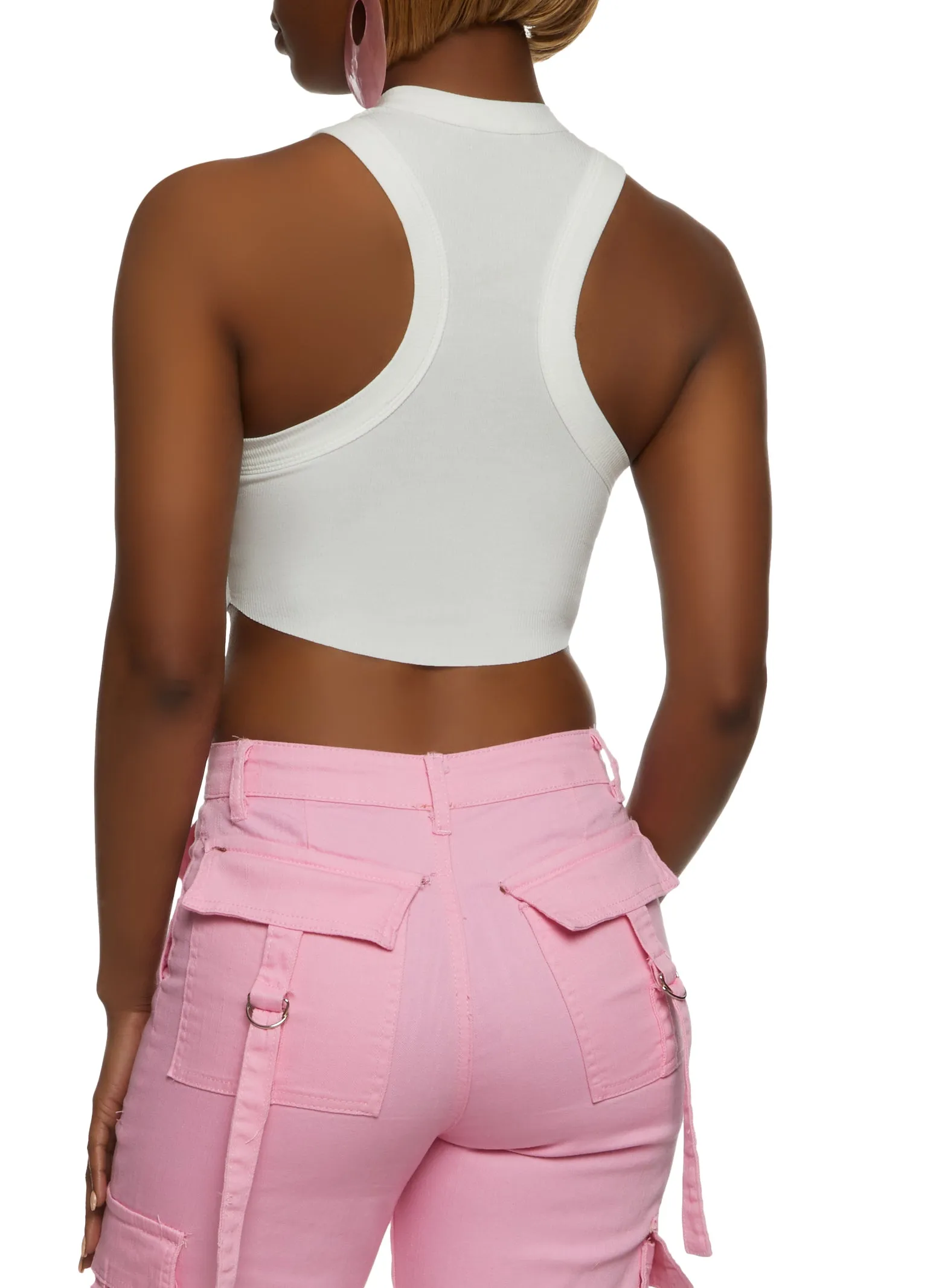 Rib Knit Cropped Racerback Tank Top sold by Rainbow product image thumbnail 3