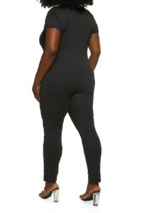 Plus Size Half Zip Mock Neck Short Sleeve Catsuit sold by Rainbow