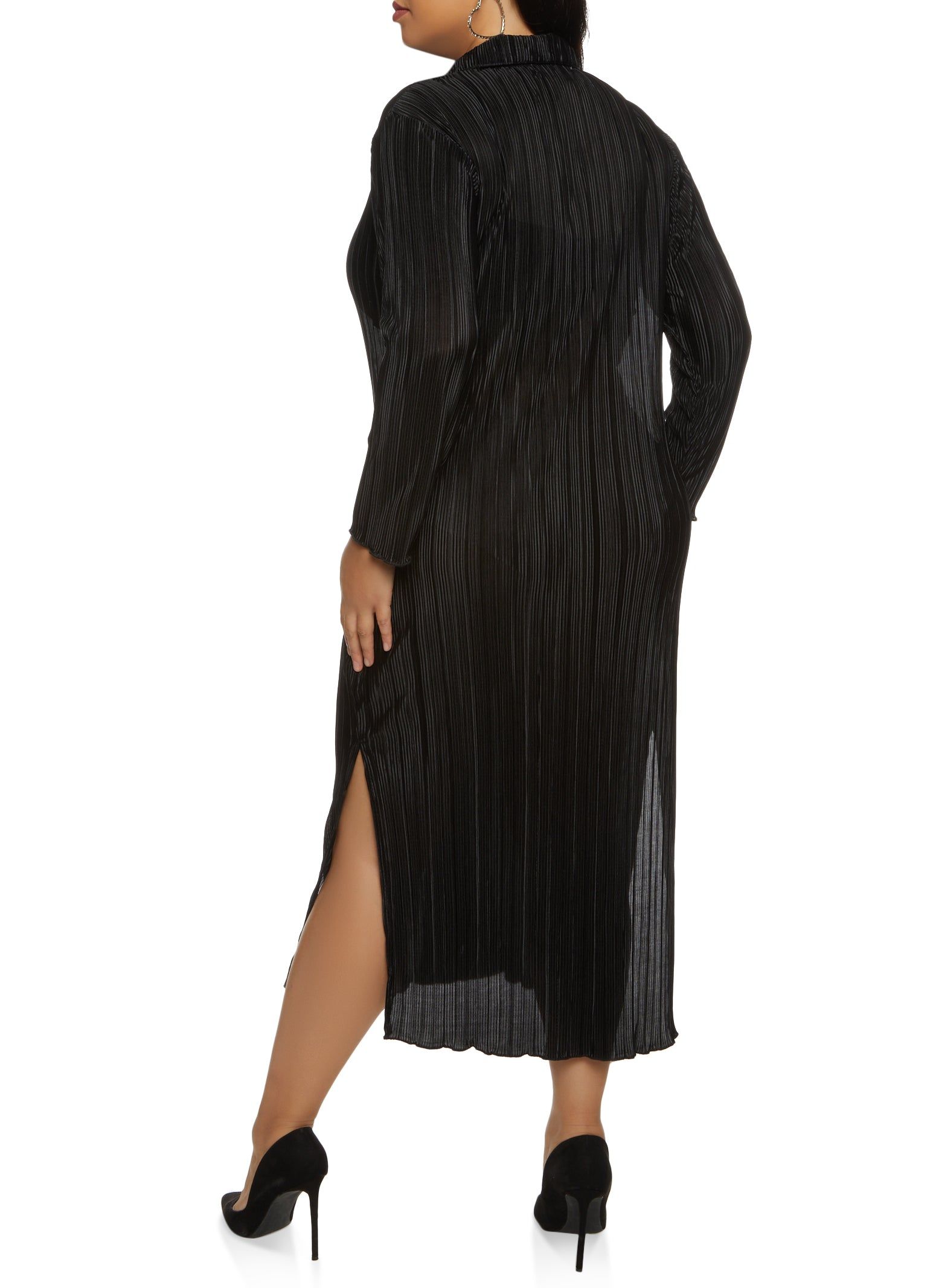 Plus Size Plisse Button Front Maxi Shirt Dress sold by Rainbow product image thumbnail 3