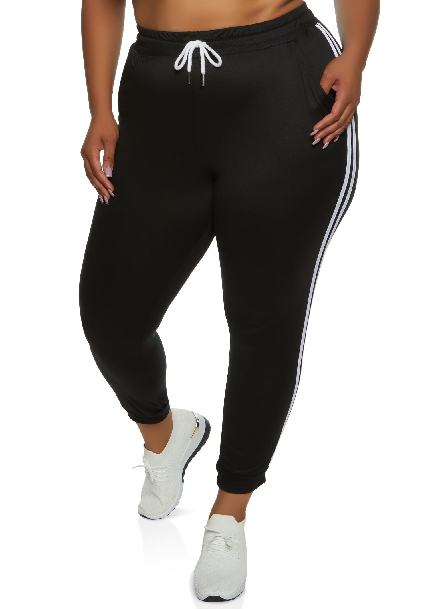 Plus Size Varsity Stripe Drawstring Joggers sold by Rainbow