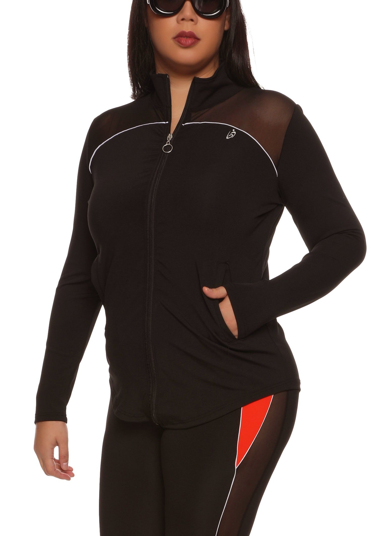 Plus Size Zip Front Mesh Detail Track Jacket sold by Rainbow
