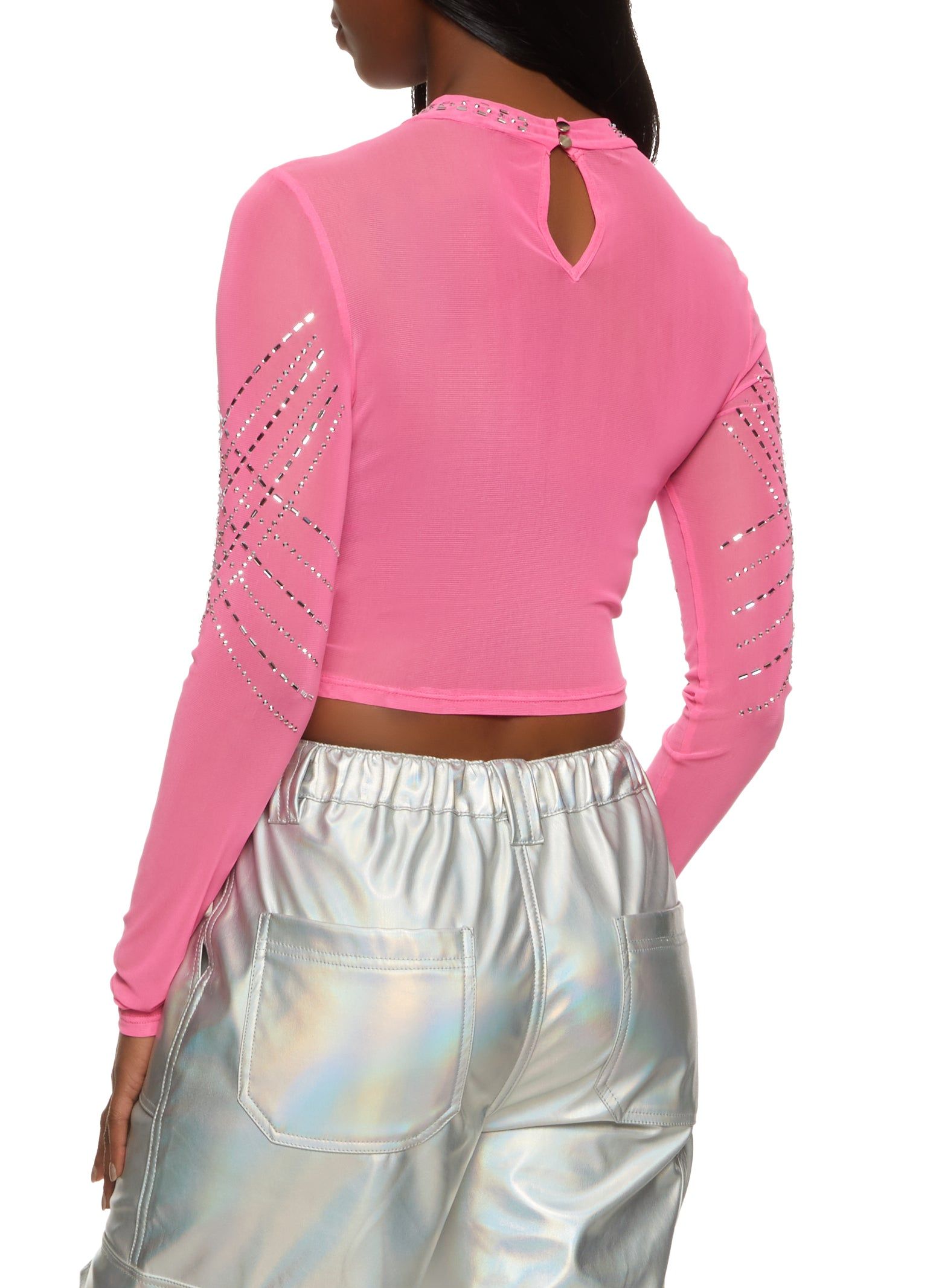 Sheer Mesh Rhinestone Crop Top sold by Rainbow product image thumbnail 2
