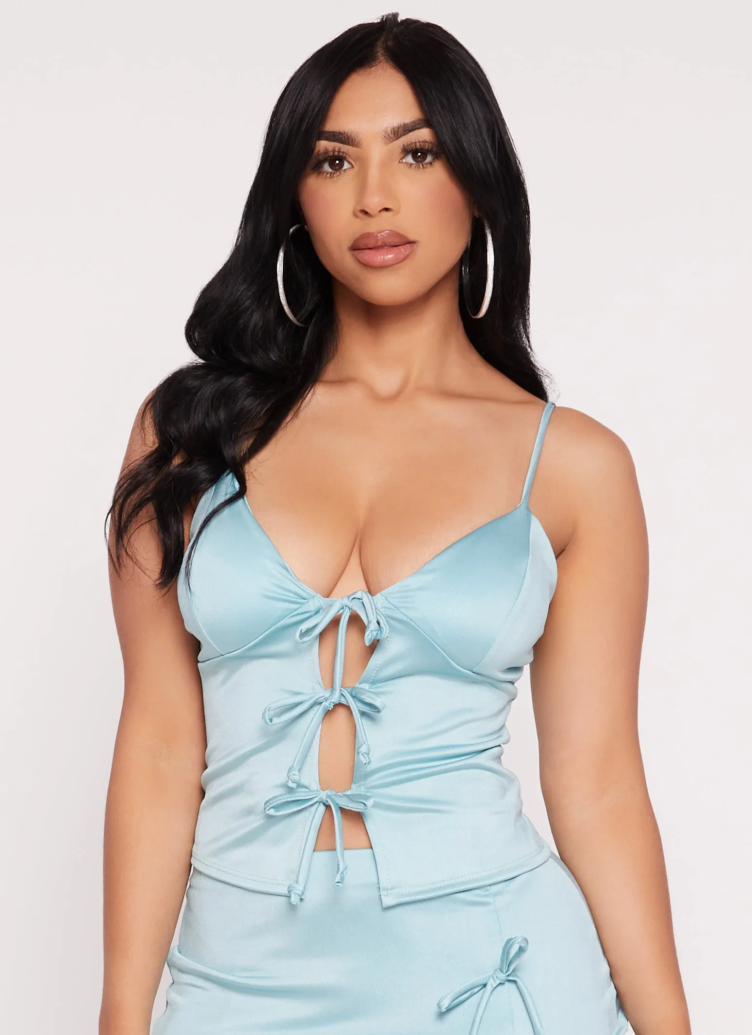 Bow Tie Front Plunge Neck Top sold by Rainbow