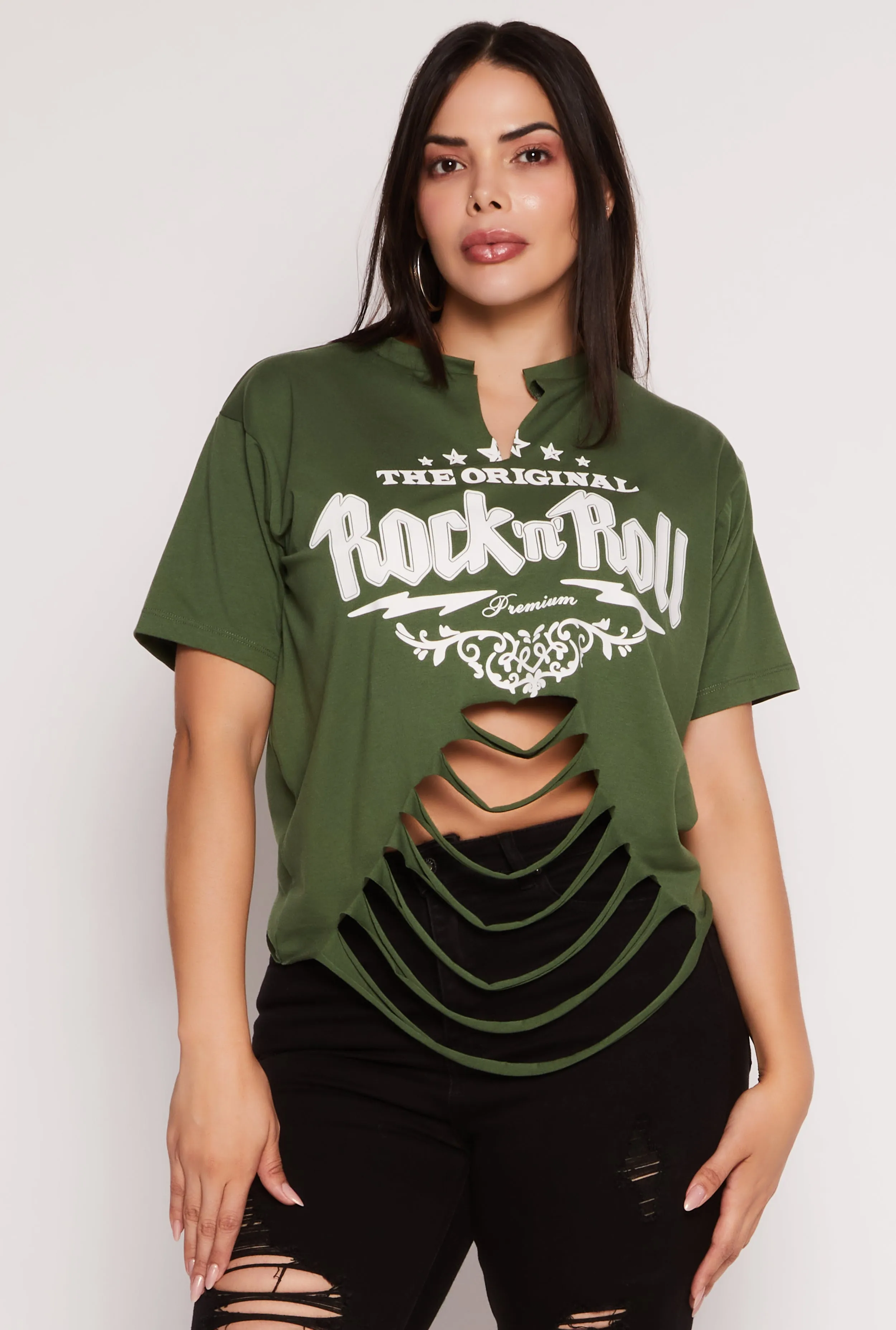 Plus Size Original Rock n Roll Laser Cut Graphic Tee sold by Rainbow