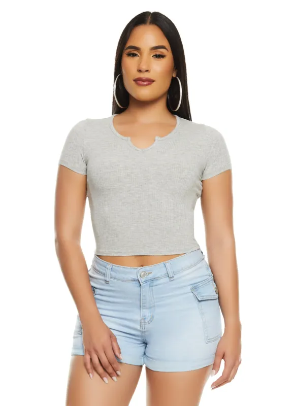 Basic Ribbed Notch Neck Tee sold by Rainbow