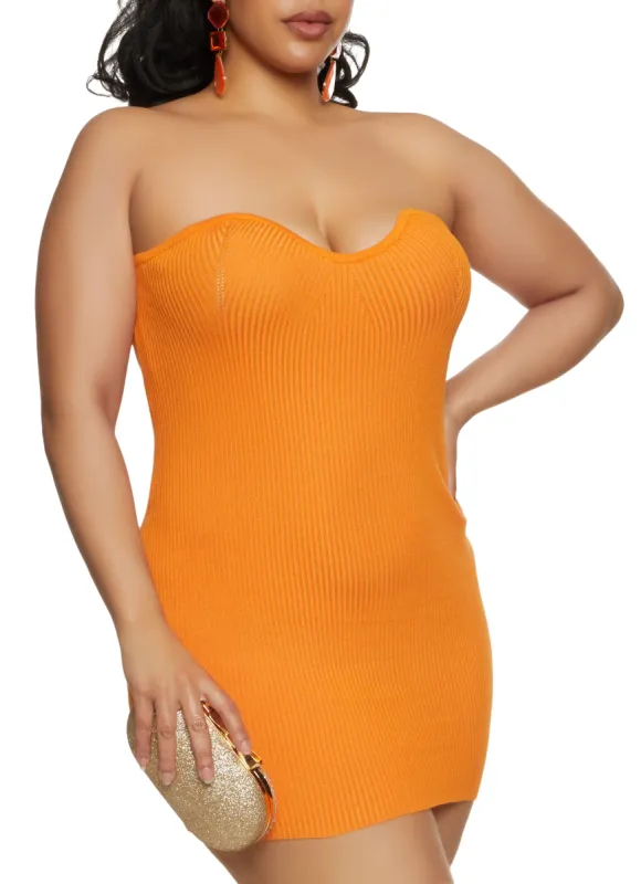 Plus Size Almost Famous Strapless Ribbed Knit Dress sold by Rainbow