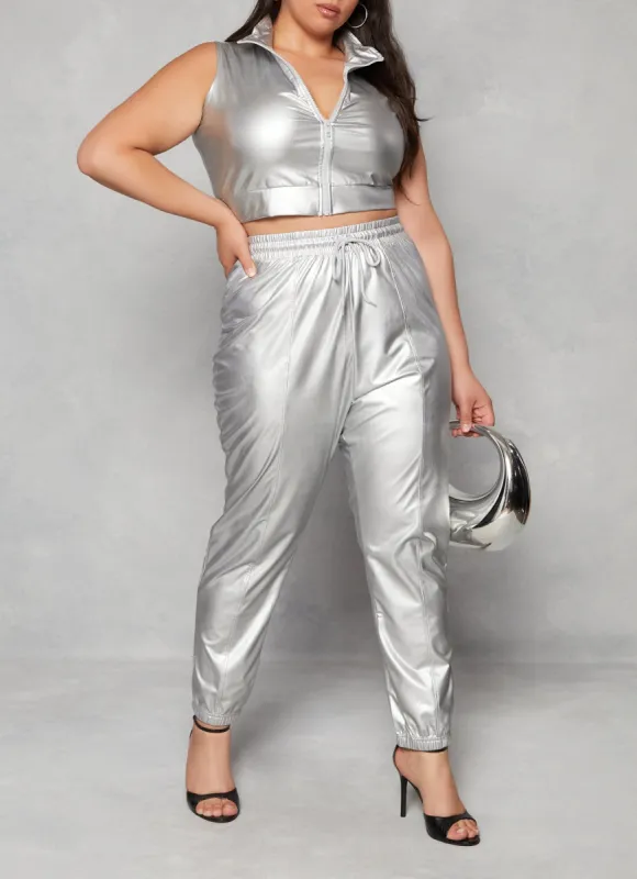 Plus Size Faux Leather Drawstring Joggers sold by Rainbow