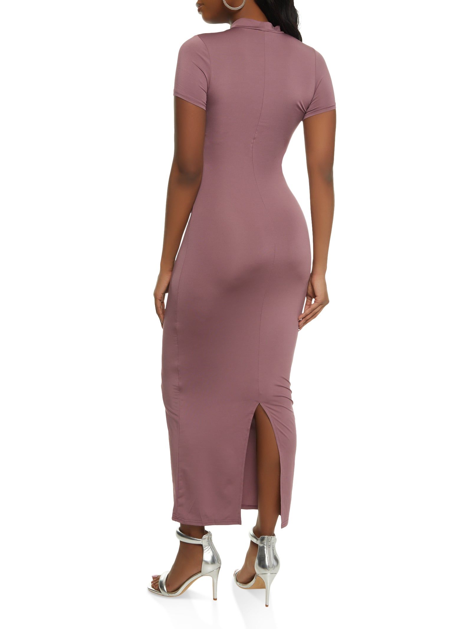Solid Short Sleeve Mock Neck Maxi Dress sold by Rainbow product image thumbnail 3