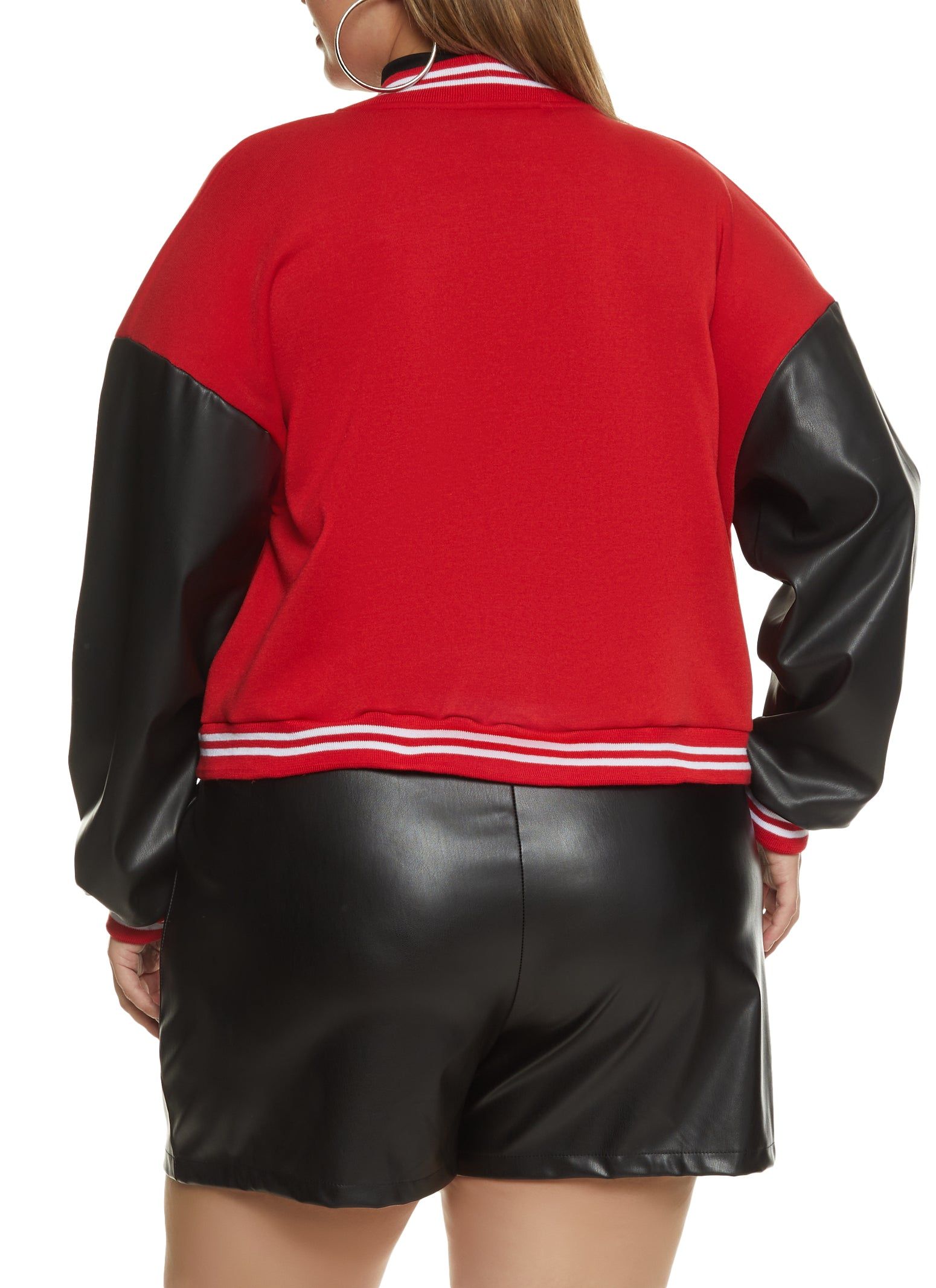 Plus Size B Initial Chenille Patch Varsity Jacket sold by Rainbow product image thumbnail 3