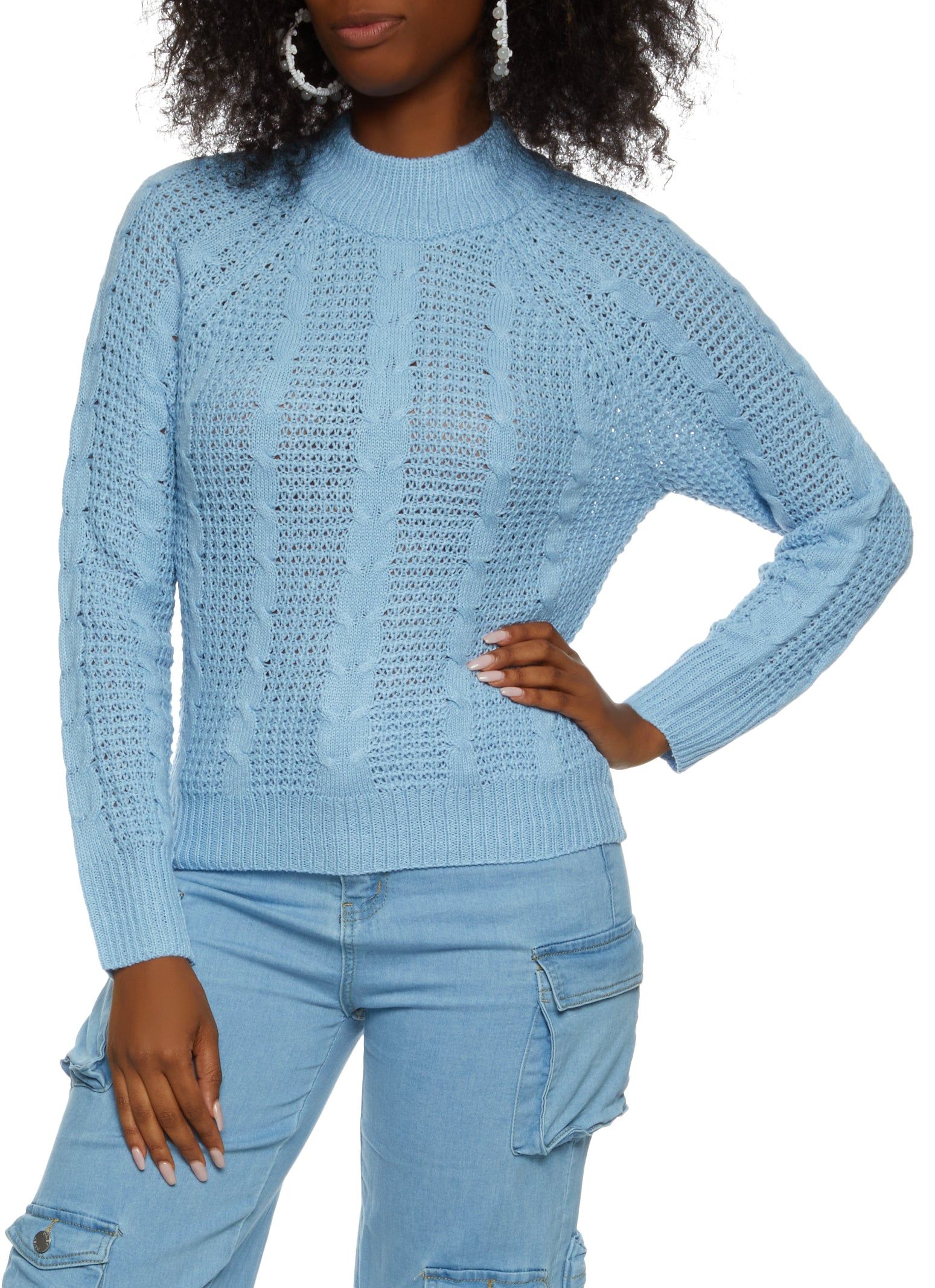 Mock Neck Cable Knit Sweater sold by Rainbow