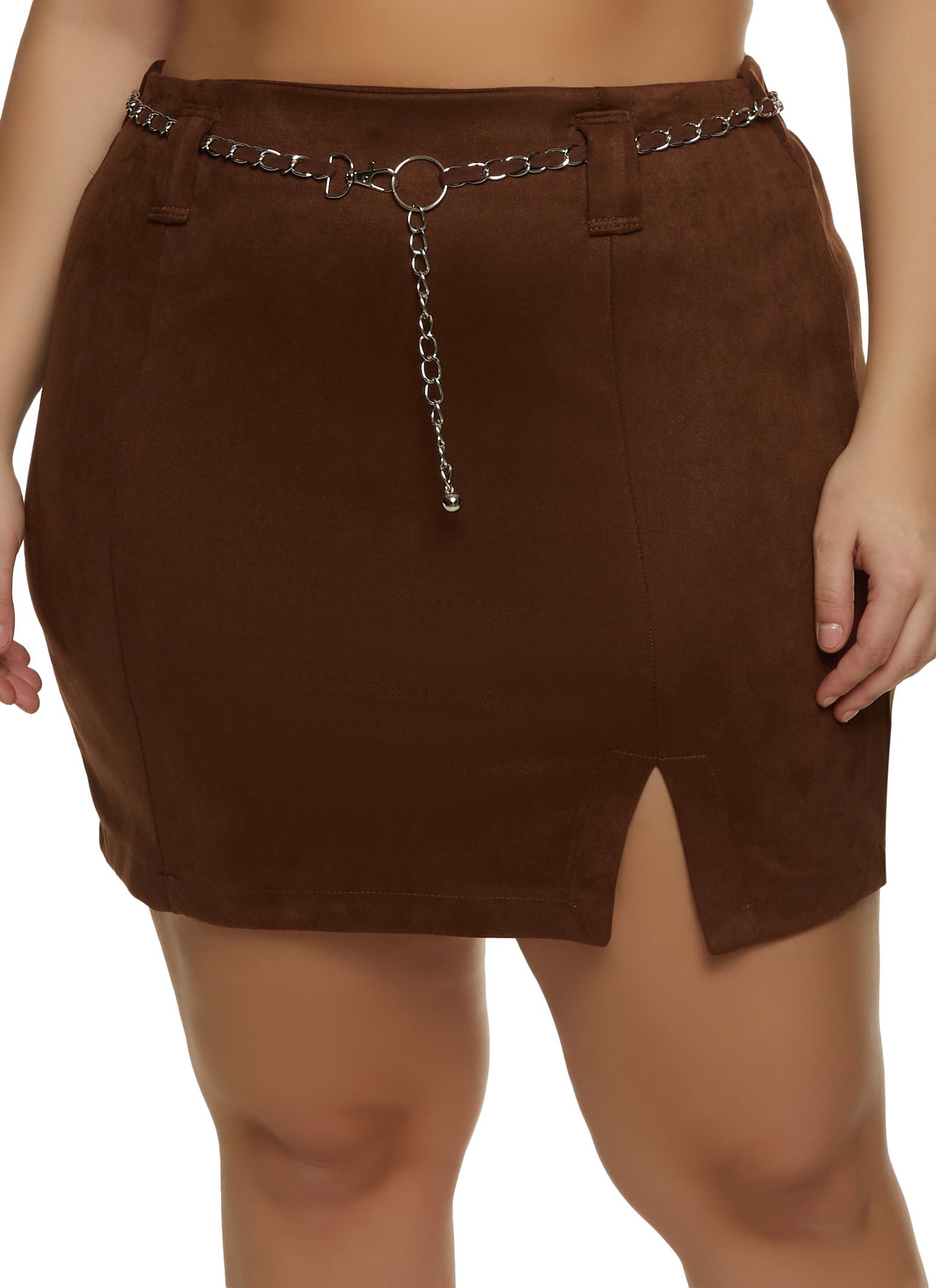 Plus Size Faux Suede Chain Belt Mini Skirt sold by Rainbow