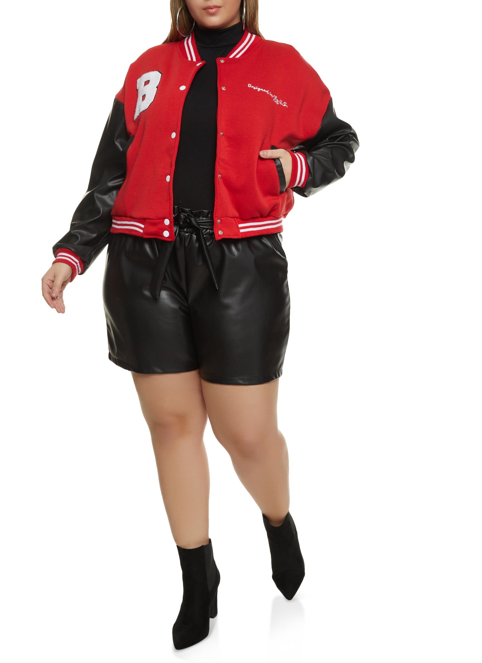 Plus Size B Initial Chenille Patch Varsity Jacket sold by Rainbow product image thumbnail 2
