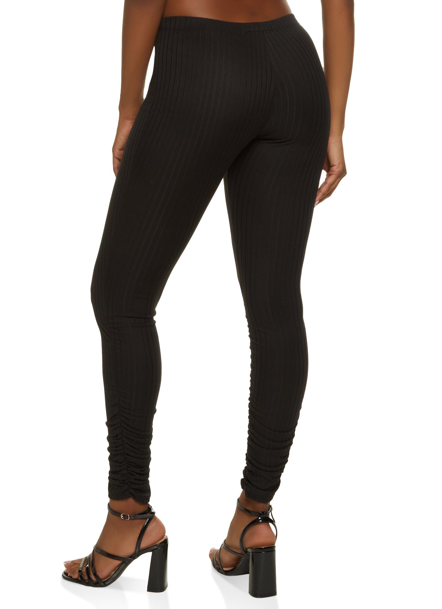 Solid Rib Knit Ruched Leggings sold by Rainbow product image thumbnail 3