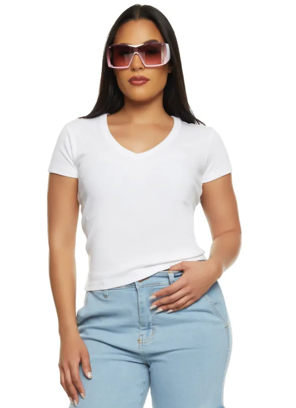 Basic Ribbed V Neck Short Sleeve Tee sold by Rainbow