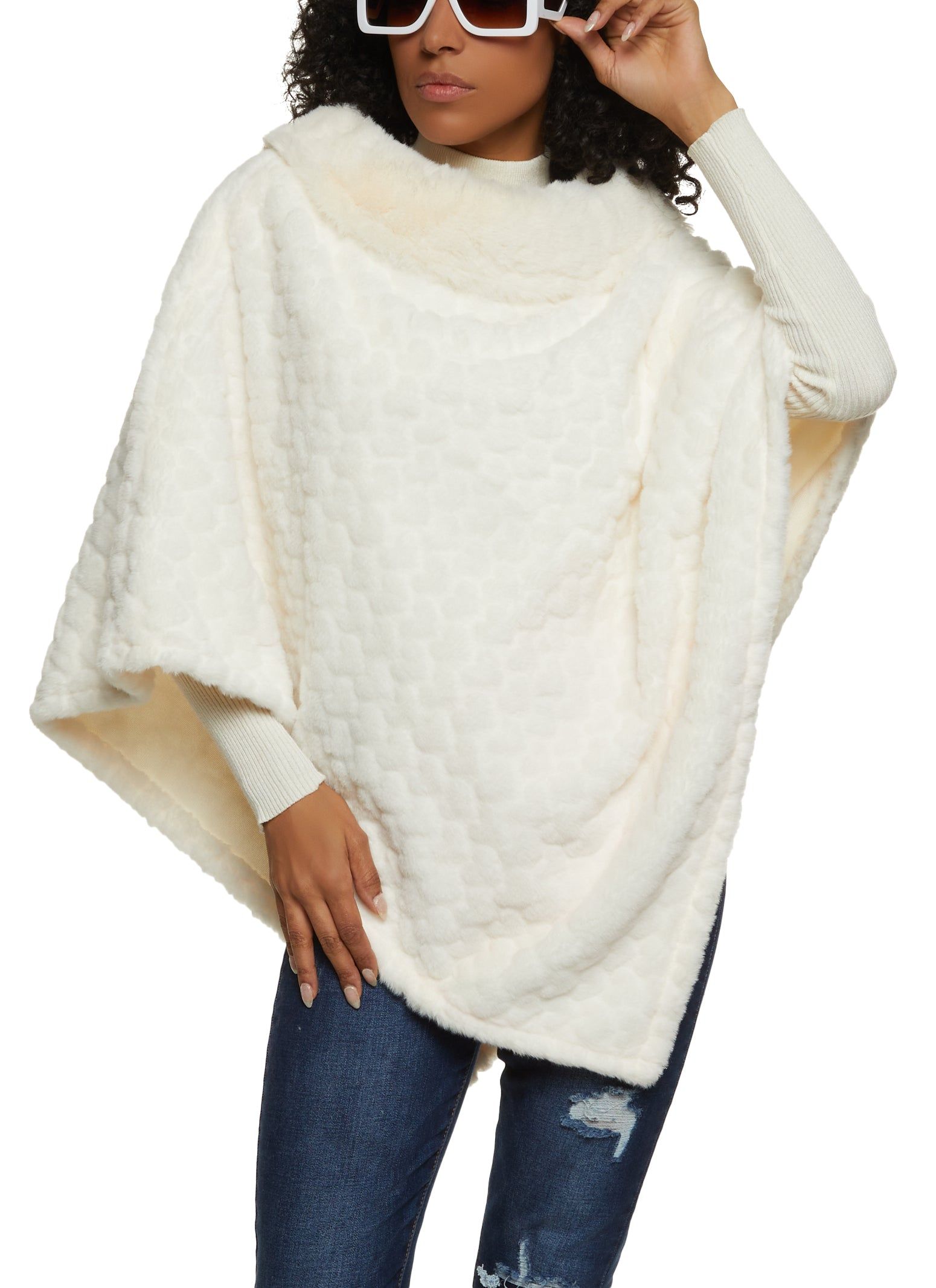 Heart Patterned Faux Fur Poncho sold by Rainbow