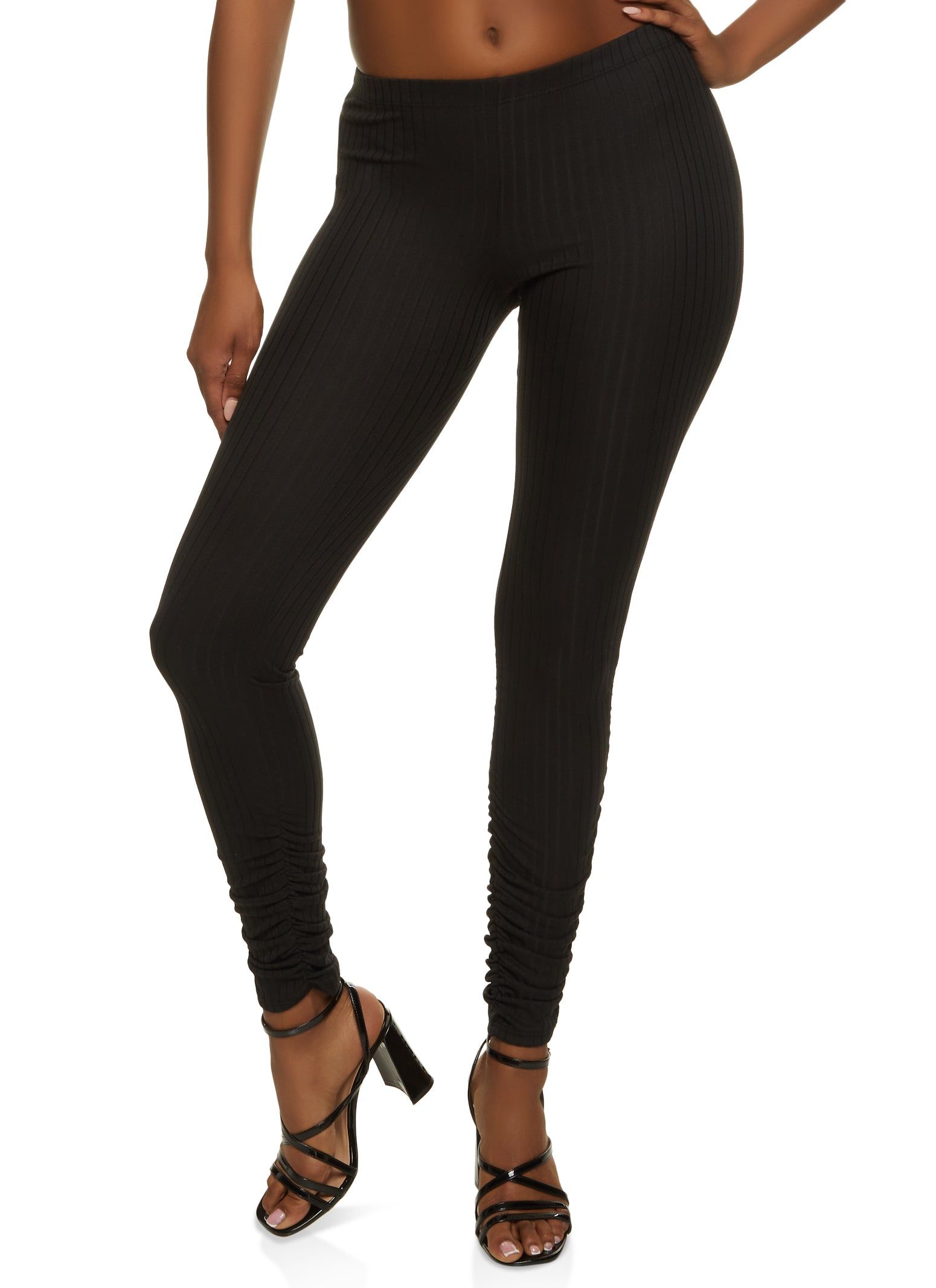 Solid Rib Knit Ruched Leggings sold by Rainbow product image thumbnail 2