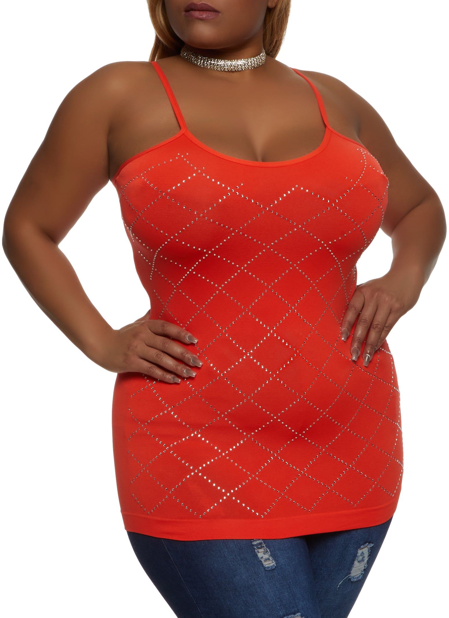 Plus Size Seamless Rhinestone Scoop Neck Cami sold by Rainbow