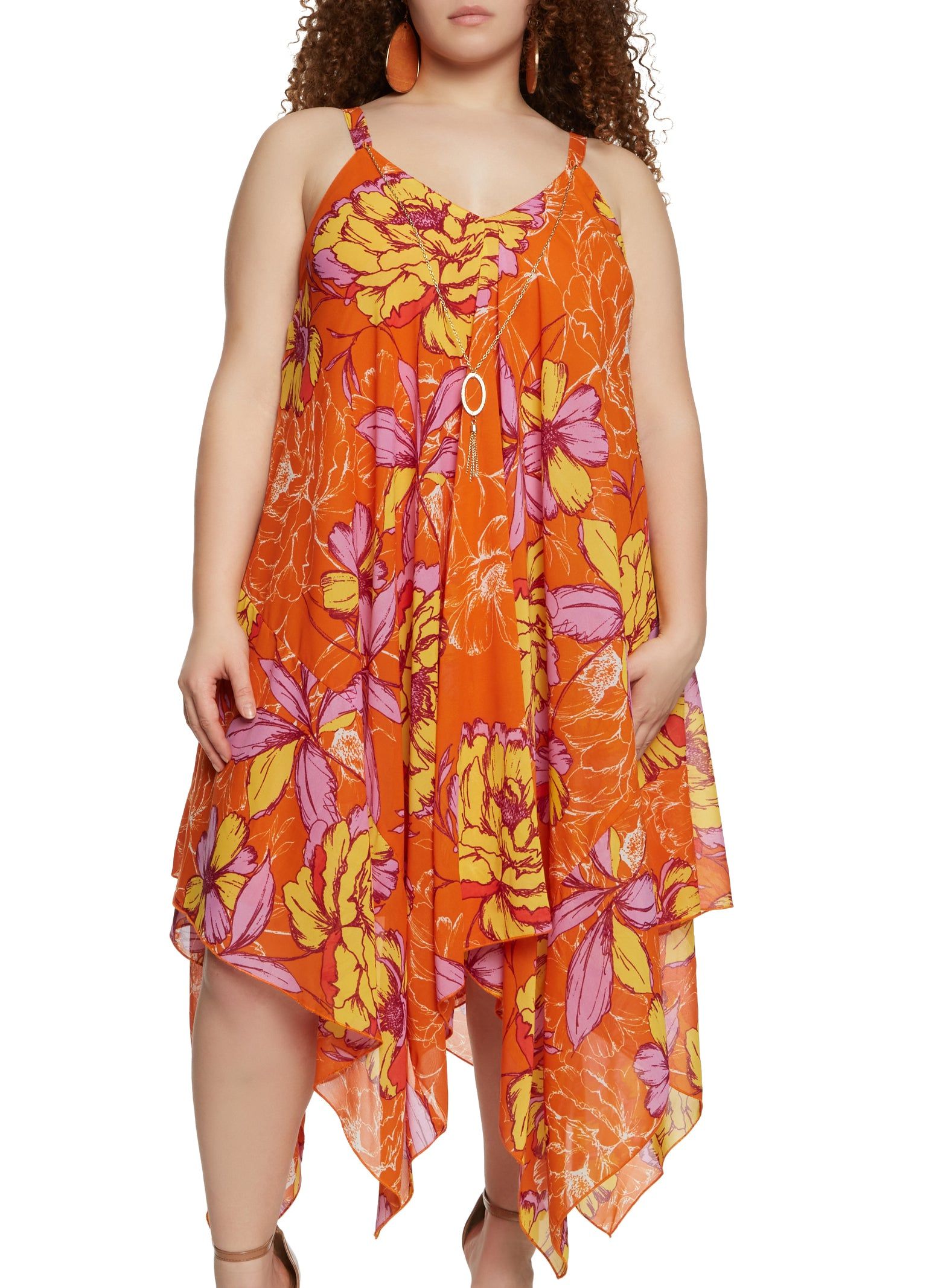 Plus Size Floral Print Asymmetric Dress with Necklace sold by Rainbow