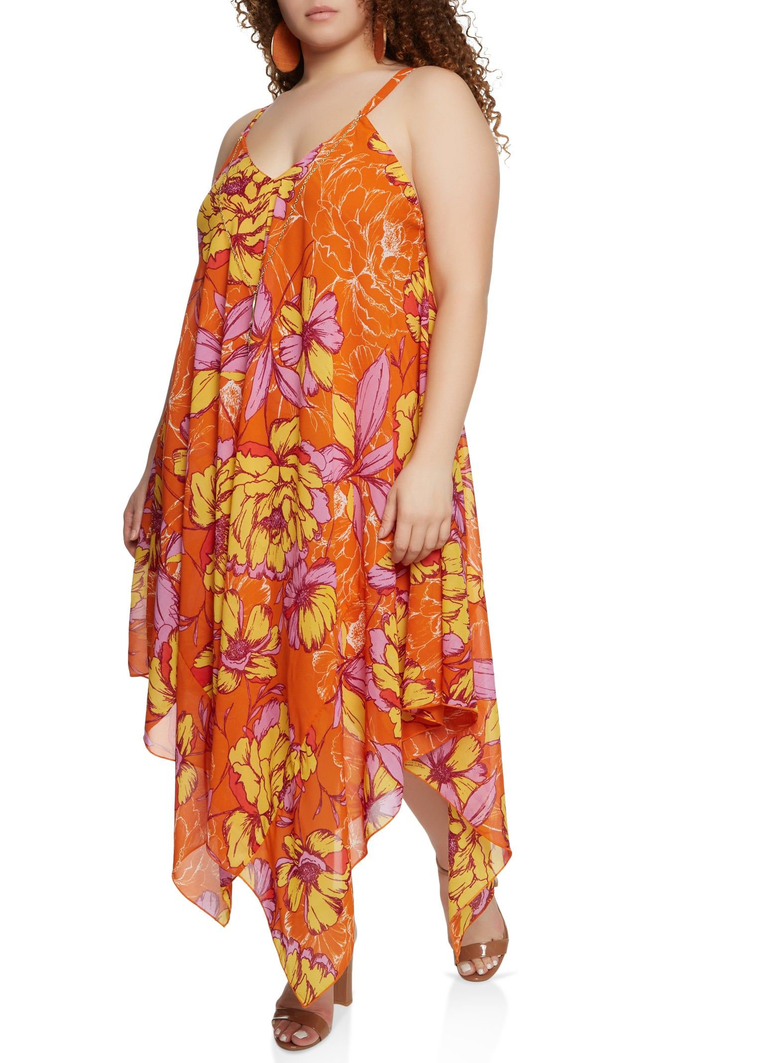 Plus Size Floral Print Asymmetric Dress with Necklace sold by Rainbow product image thumbnail 2
