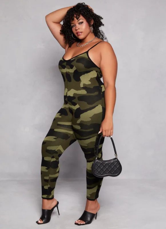 Plus Size Camo Cami Jumpsuit sold by Rainbow