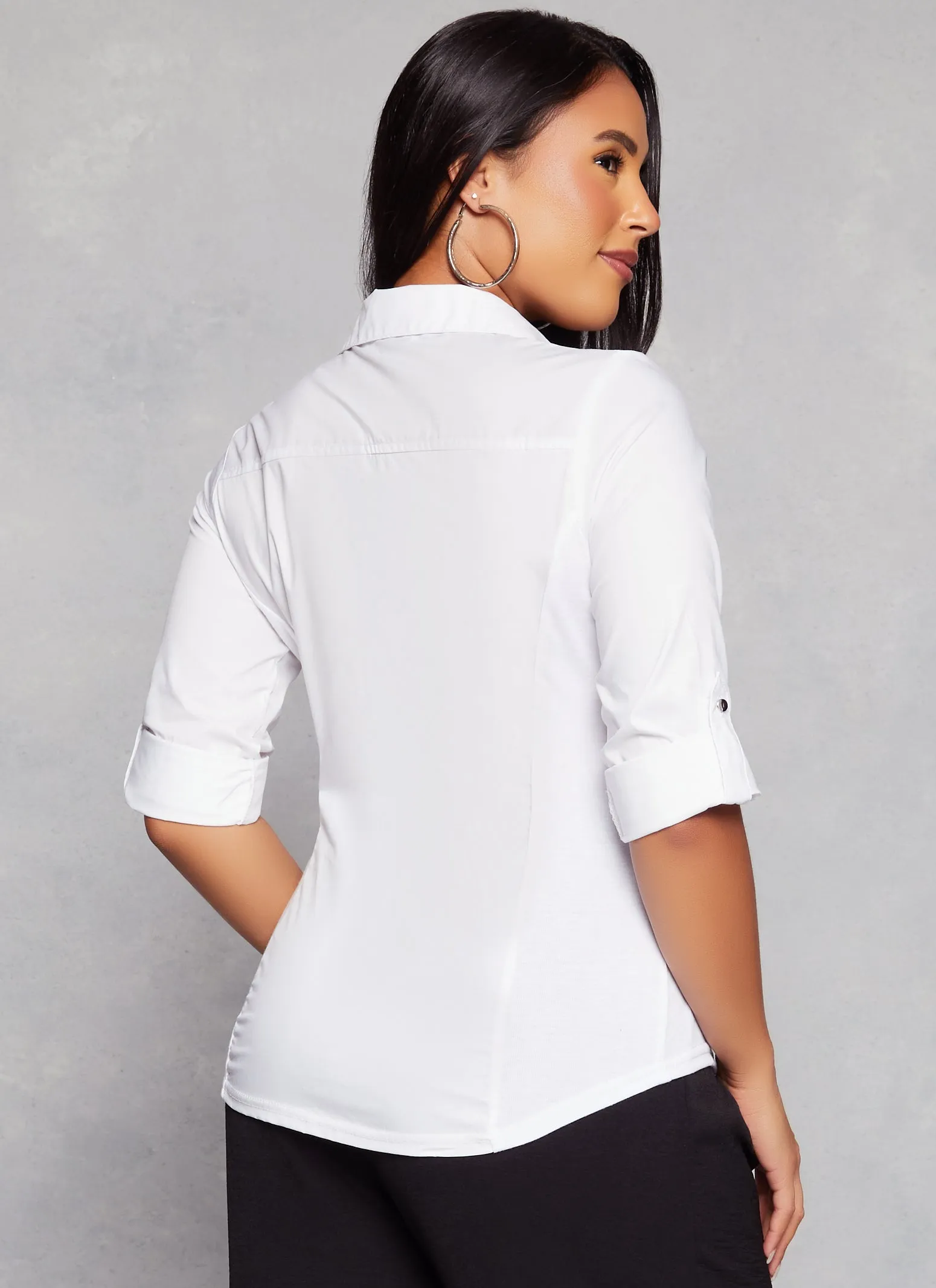 Poplin Tabbed Sleeve Metallic Button Front Shirt sold by Rainbow product image thumbnail 3