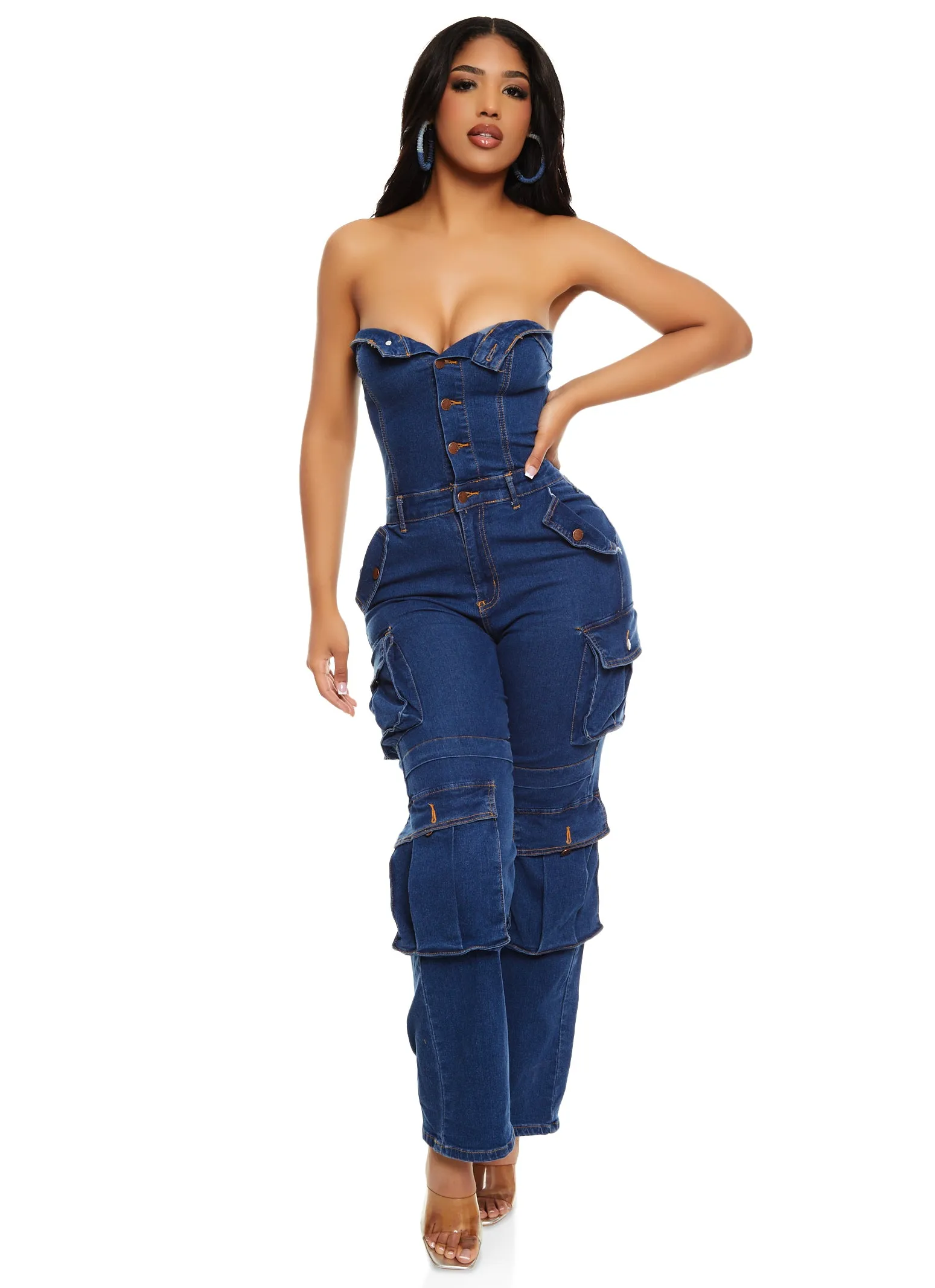 Daisy Strapless Cargo Denim Jumpsuit sold by Rainbow