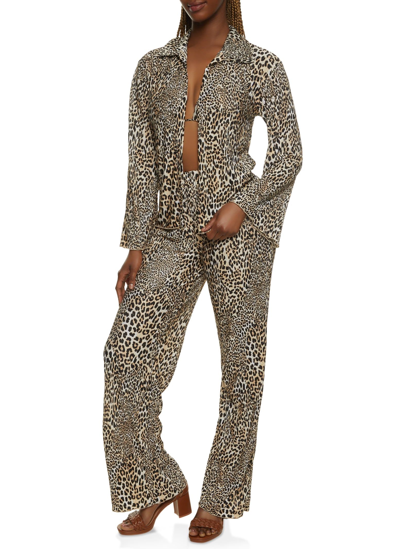 Patterned Plisse Open Front Shirt with Halter Top sold by Rainbow product image thumbnail 2