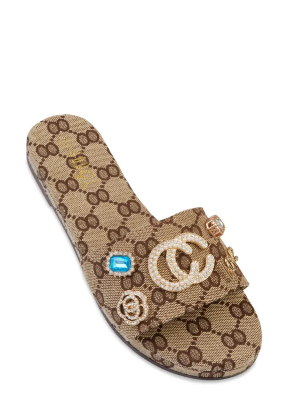 Faux Pearl Rhinestone Embellished Slide Sandals sold by Rainbow
