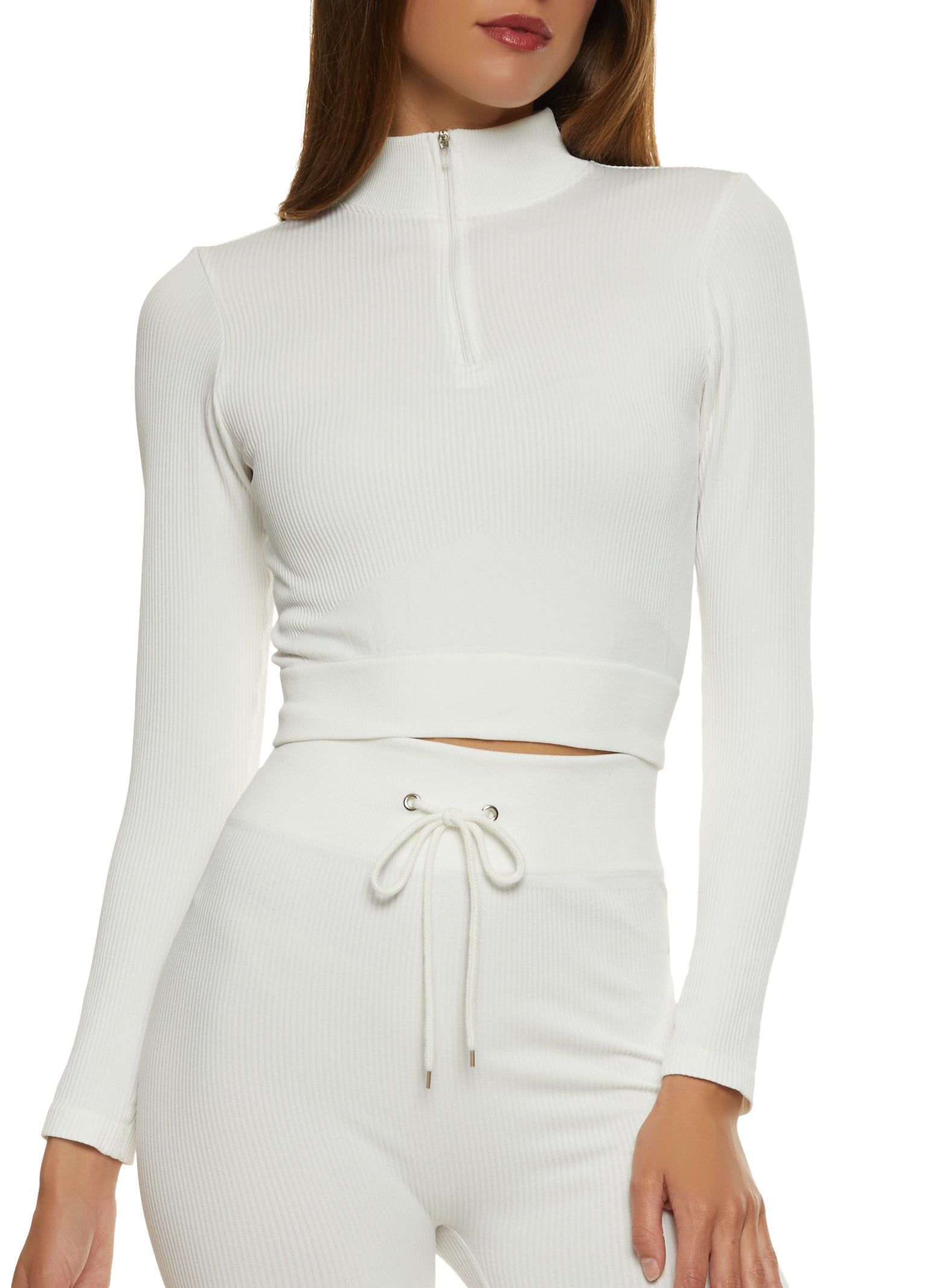 Seamless Compression Rib Half Zip Crop Top sold by Rainbow