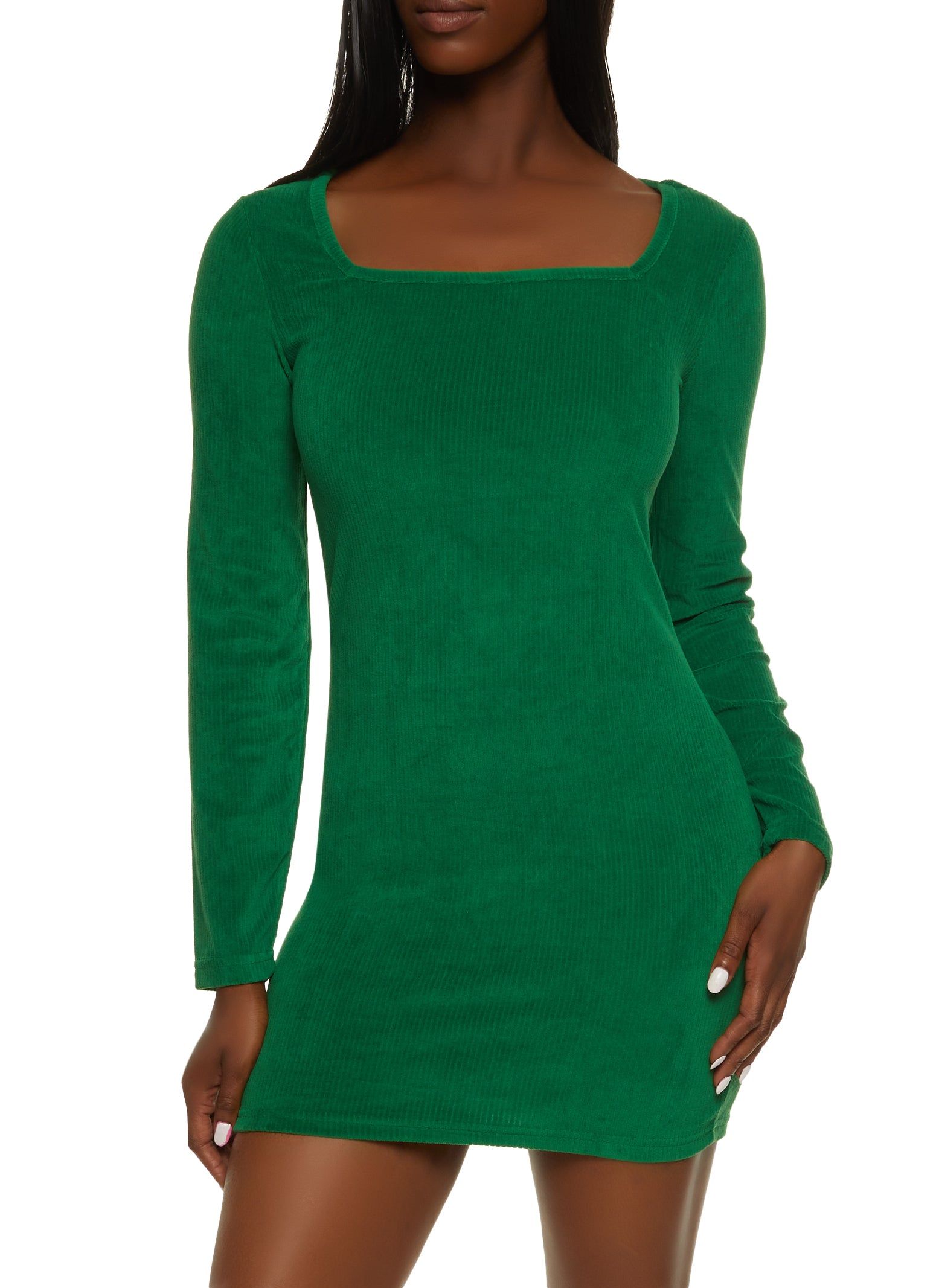 Corduroy Square Neck Long Sleeve Mini Dress sold by Rainbow