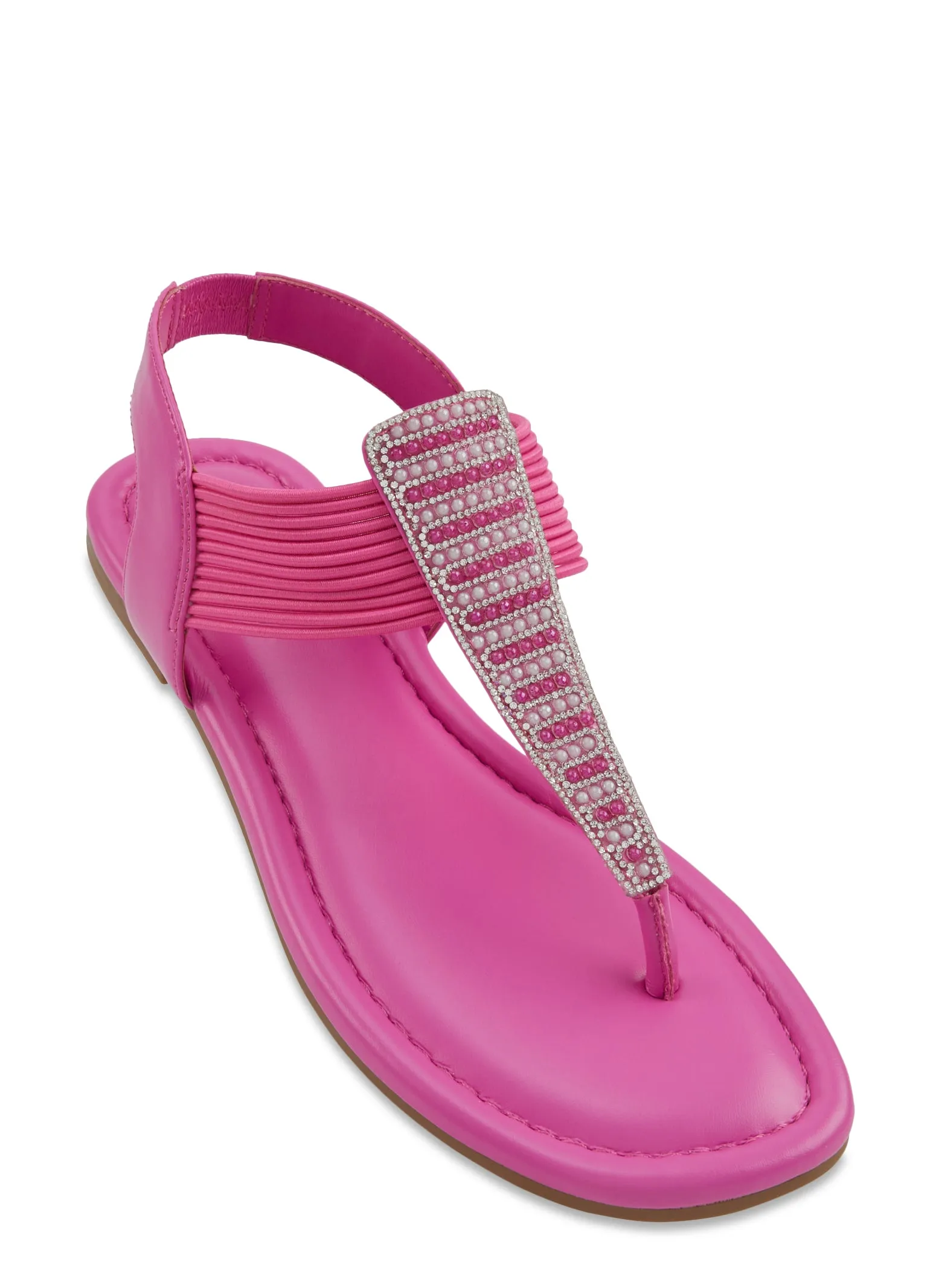 Rhinestone Faux Pearl Detail Corded Thong Sandals sold by Rainbow