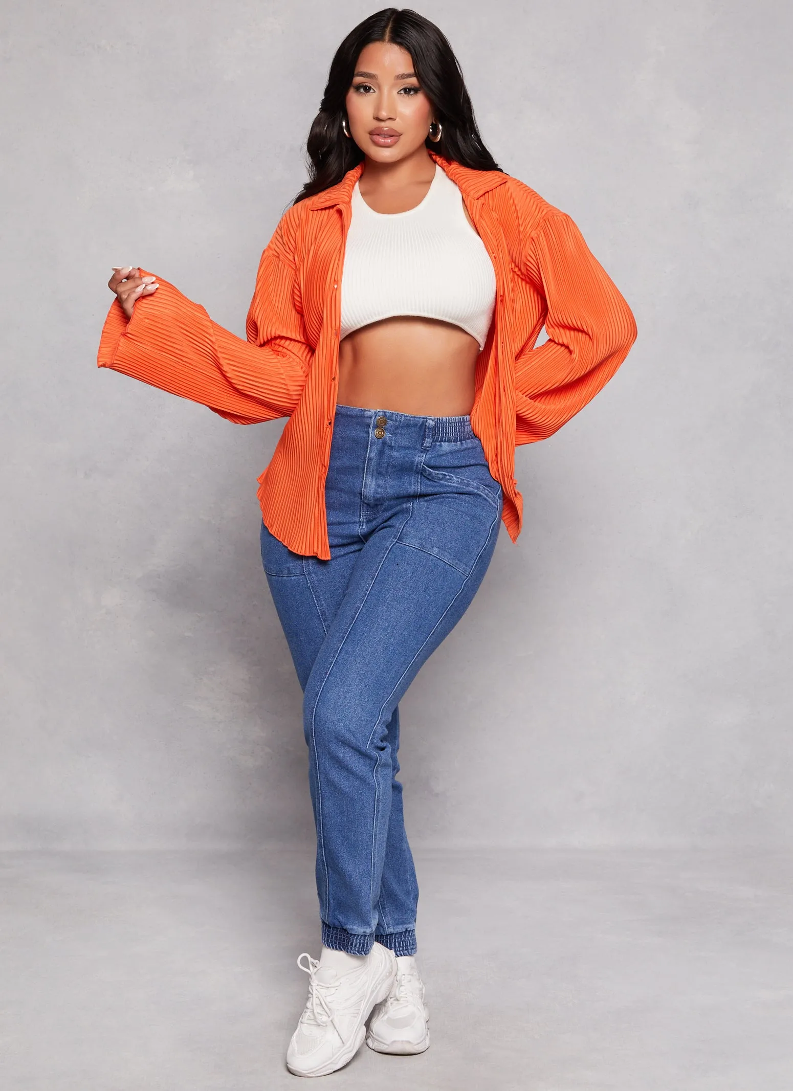 Plisse Button Front Bell Sleeve Shirt sold by Rainbow product image thumbnail 2