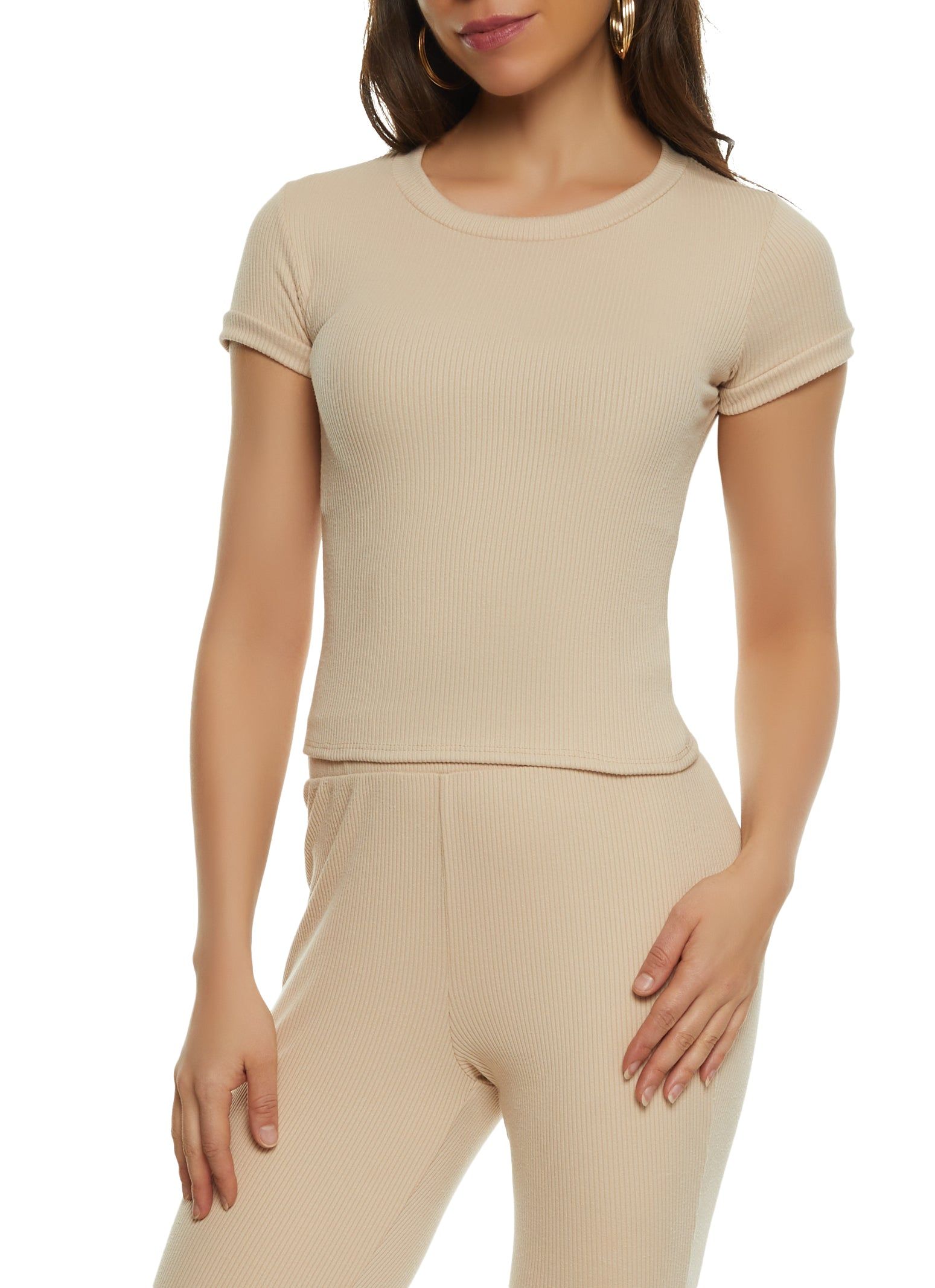 Basic Ribbed Crew Neck Top sold by Rainbow