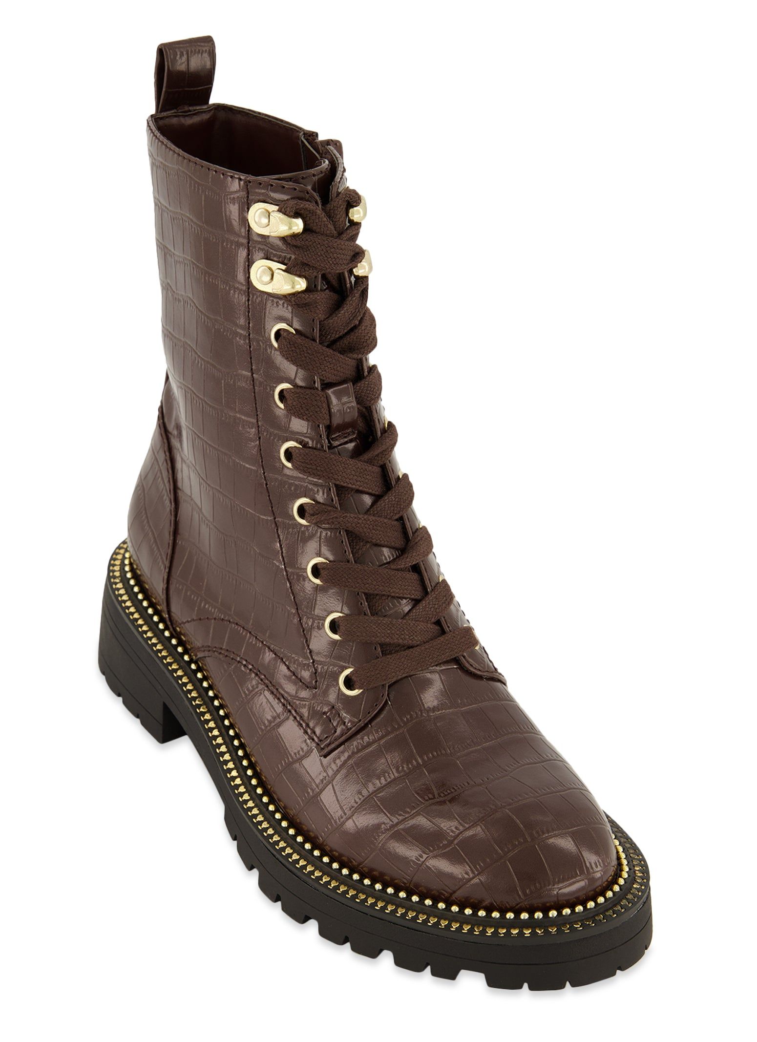 Faux Croc Studded Combat Boots sold by Rainbow