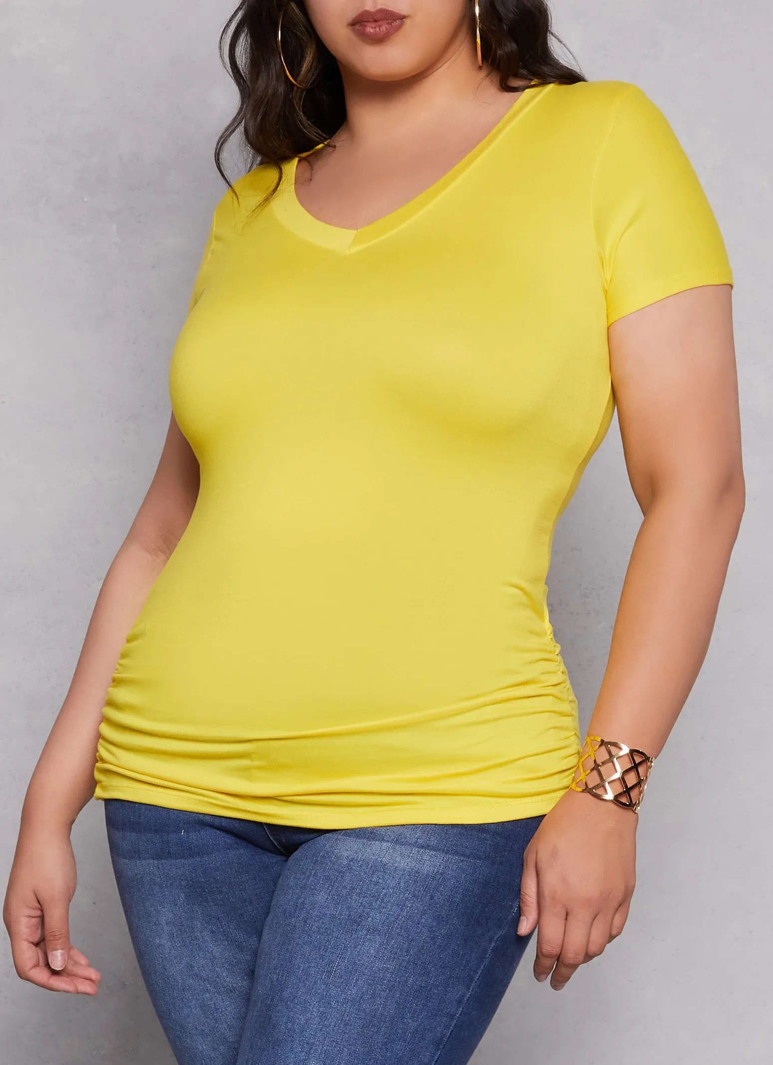 Plus Size Basic V Neck Ruched Side Tee sold by Rainbow