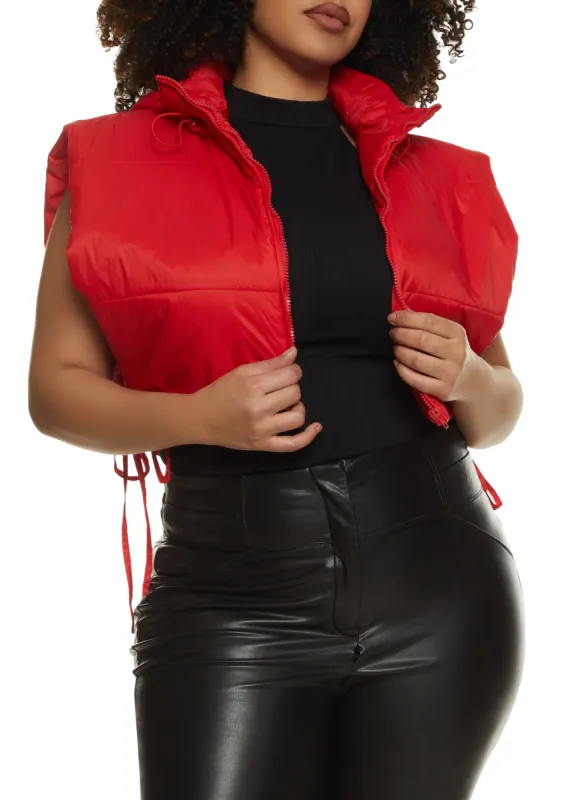 Plus Size Side Tie Cropped Hooded Puffer Vest sold by Rainbow