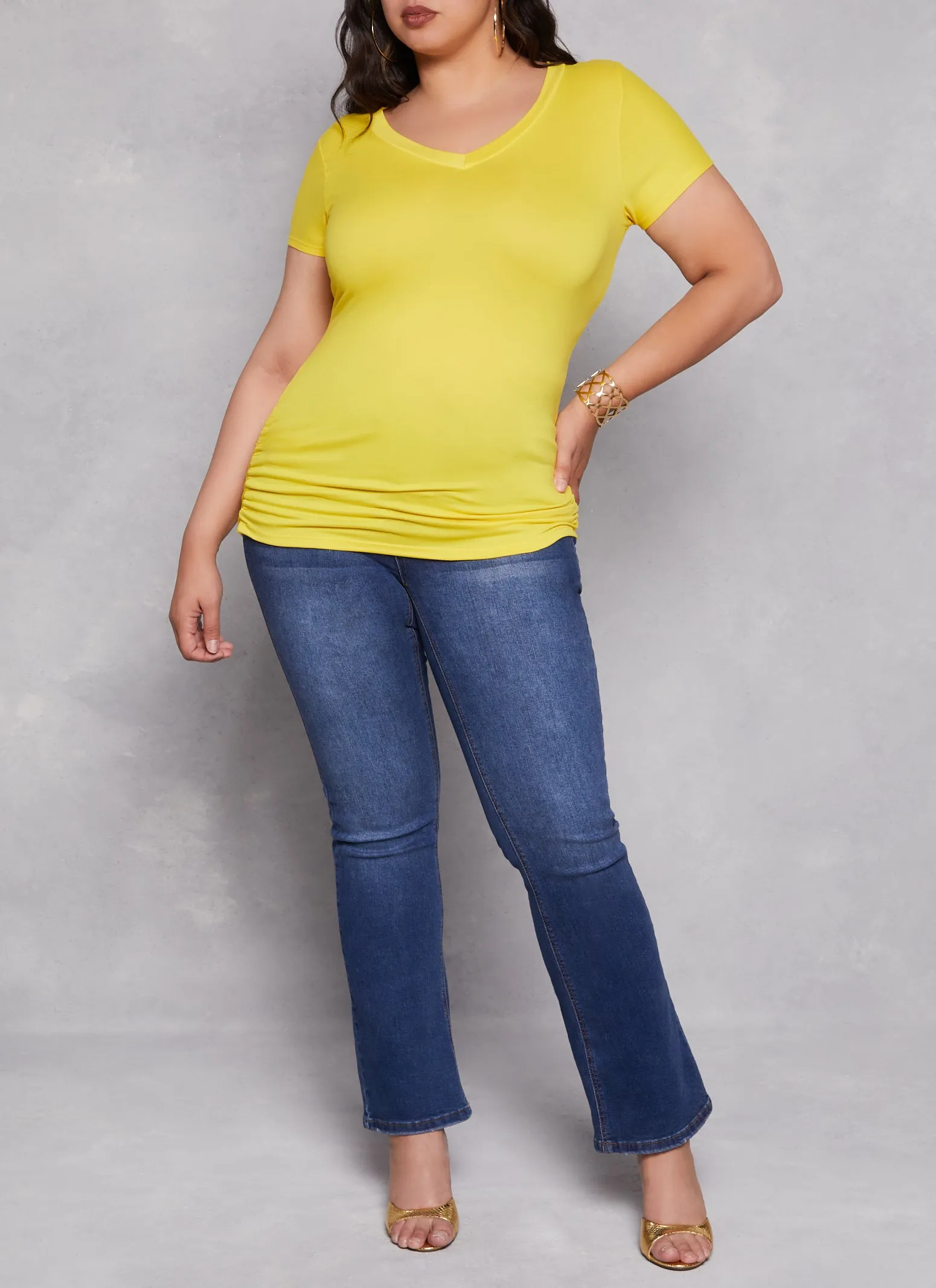 Plus Size Basic V Neck Ruched Side Tee sold by Rainbow product image thumbnail 2