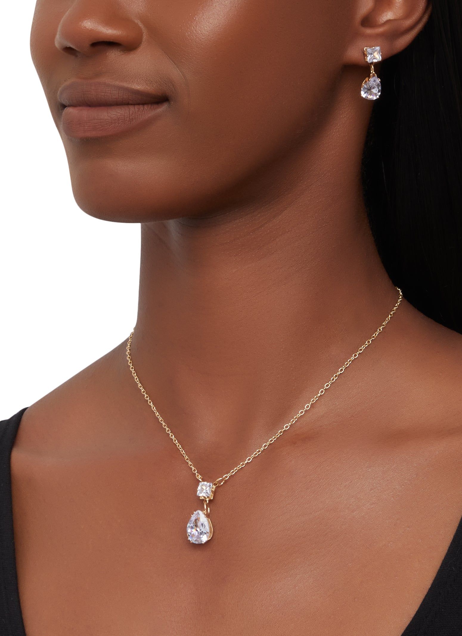 Cubic Zirconia Teardrop Pendant Necklace and Drop Earrings sold by Rainbow