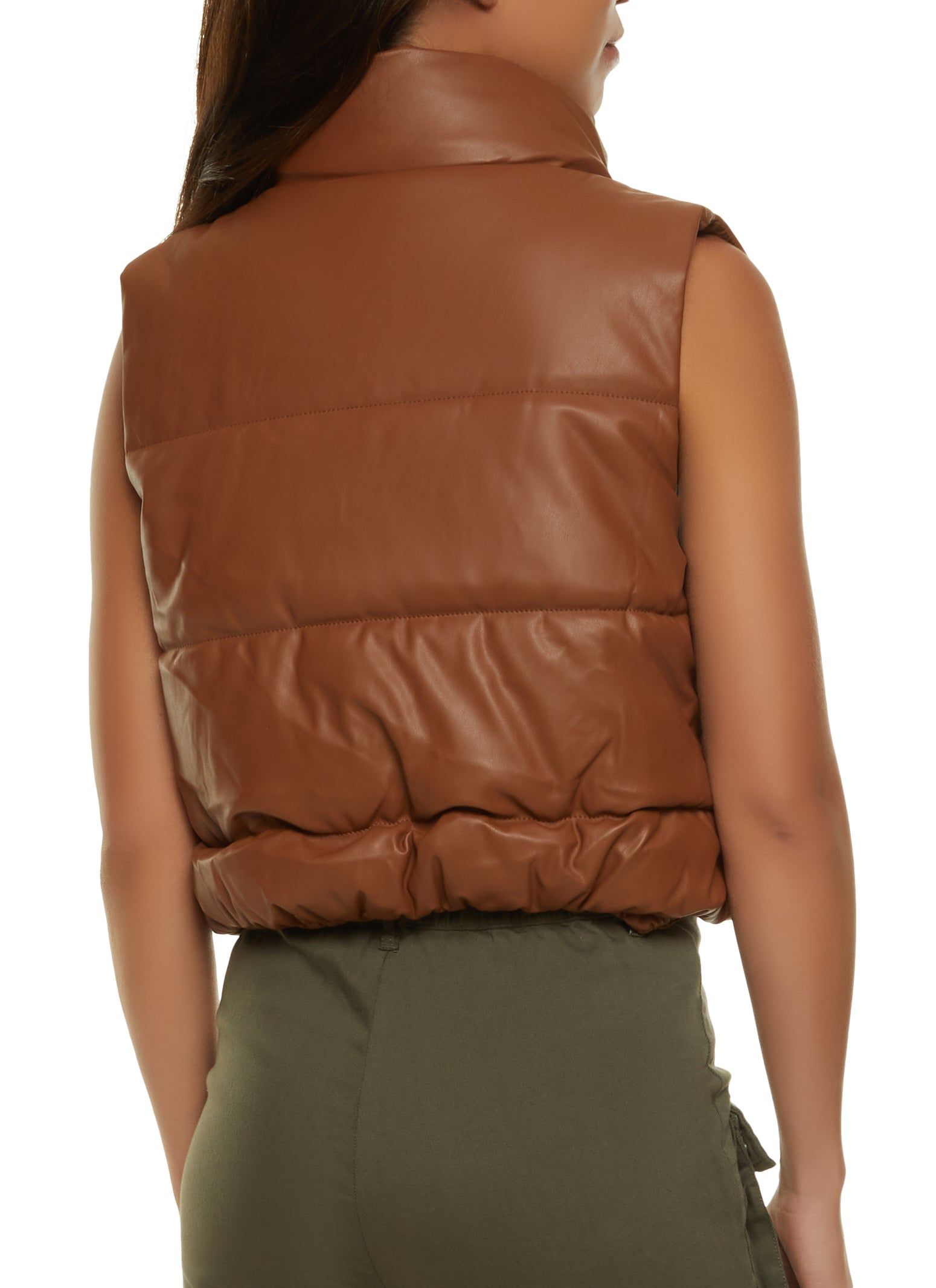 Faux Leather Cropped Puffer Vest sold by Rainbow product image thumbnail 3