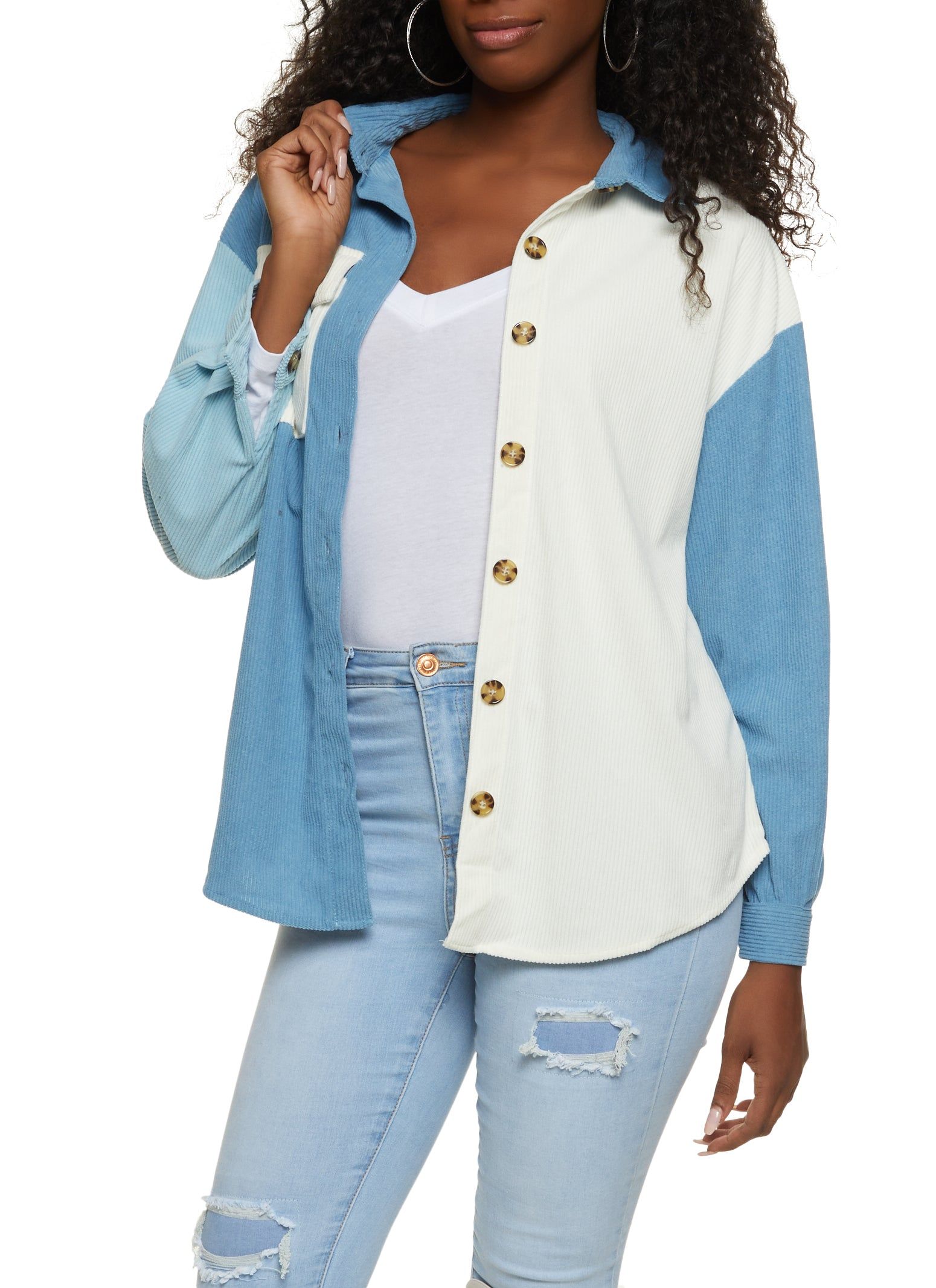 Corduroy Color Block Button Front Shirt sold by Rainbow